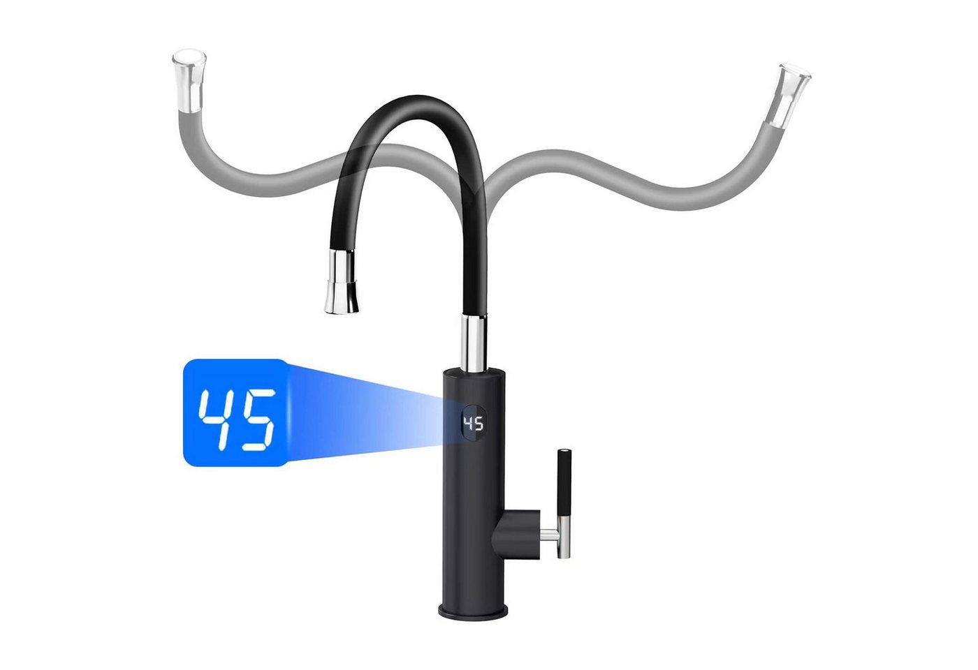Oihpaw Durchlauferhitzer Elektrische Durchlauferhitzer, 360° Schwenkbar Armatur, 3000W, Langhebel, 1 St., Temperaturanzeige elektrischer Wasserhahn Küchenarmatur Bild 4