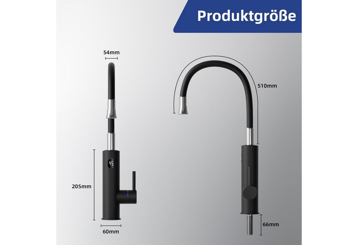 Oihpaw Durchlauferhitzer Elektrische Durchlauferhitzer, 360° Schwenkbar Armatur, 3000W, Kurzhebel, 1 St., Temperaturanzeige elektrischer Wasserhahn Küchenarmatur Bild 5