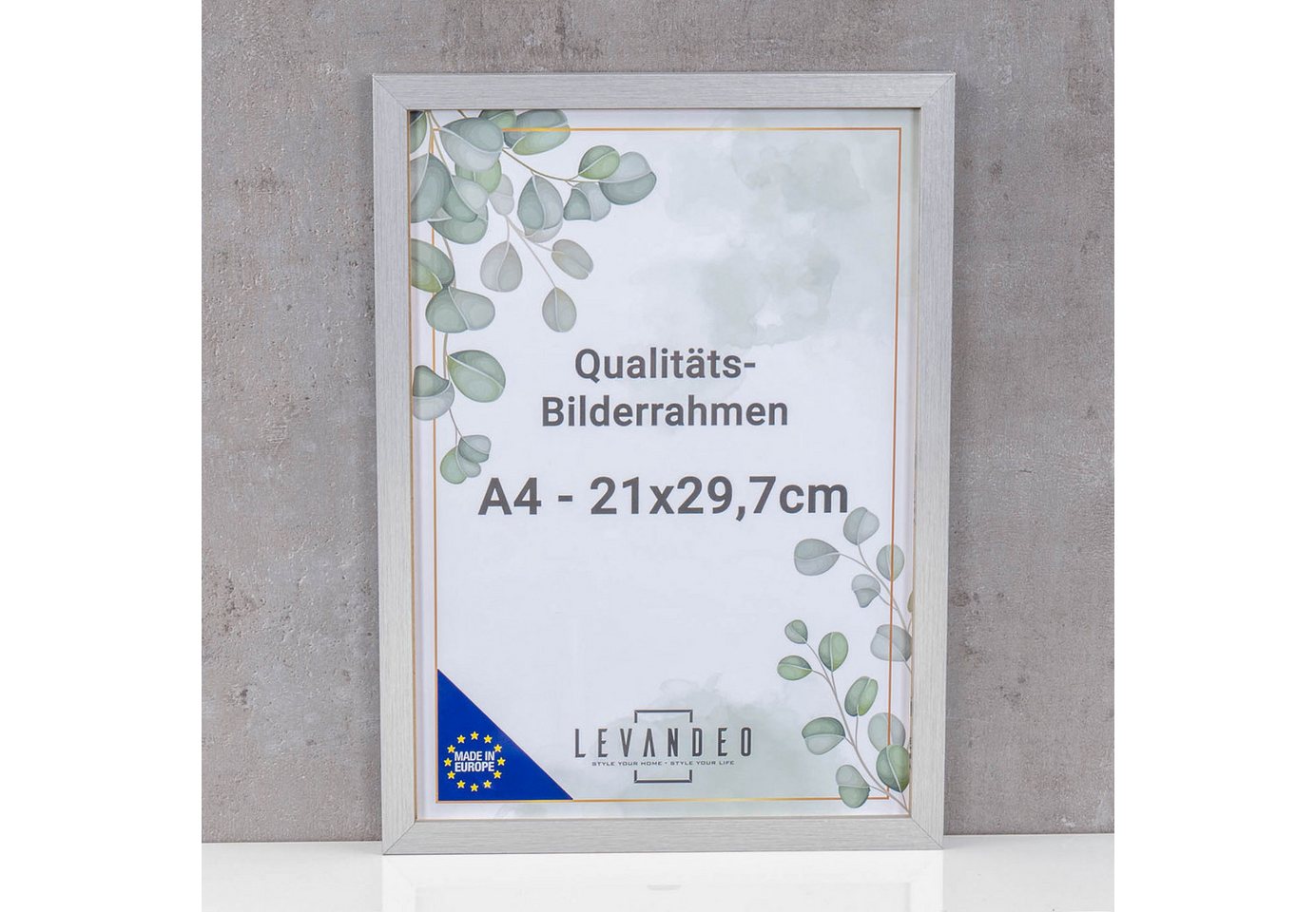 Levandeo® Bilderrahmen, Bilderrahmen Silber 21x29,7 Made in EU Fotorahmen A4 Poster Urkunde