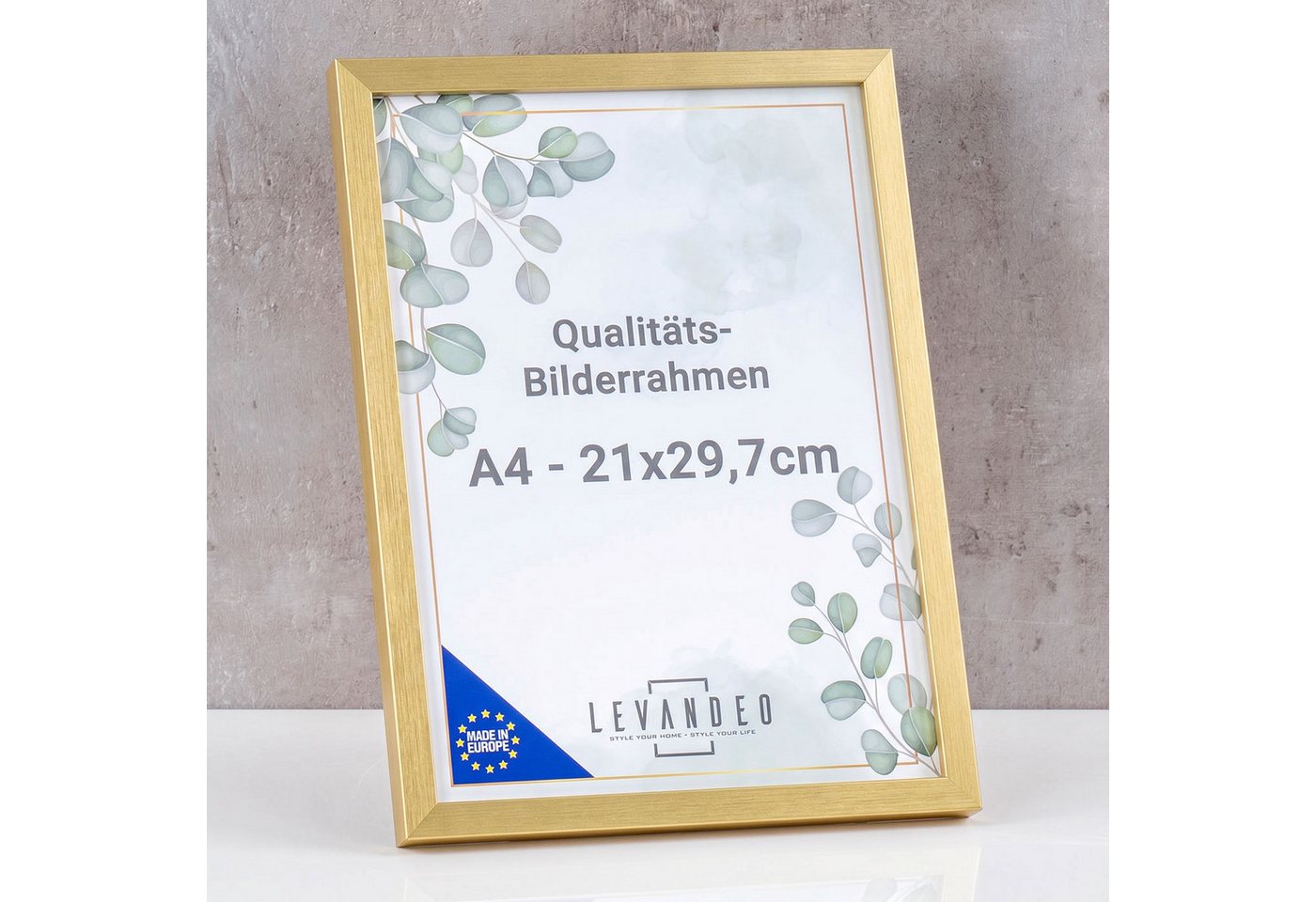 Levandeo® Bilderrahmen, Bilderrahmen Gold 21x29,7 Made in EU Fotorahmen A4 Poster