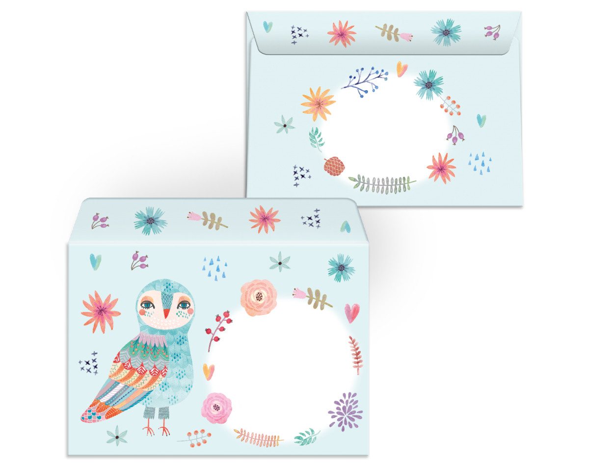 JUNAPACK Briefpapier Set Kinder Briefblock A5 mit Umschlägen Notizblock Papier Eule Tiere, Kinder-Briefpapier A5 mit 15 Umschlägen, liniert & leicht beschreibbar Bild 2