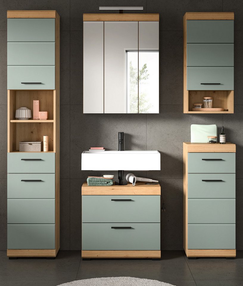 Inn.Furn Badmöbel-Set Shawn, (Badezimmer in Salbei grün und Artisan Eiche, Komplett-Set 5-teilig, 164 x 191 cm), mit extra viel Stauraum Bild 2