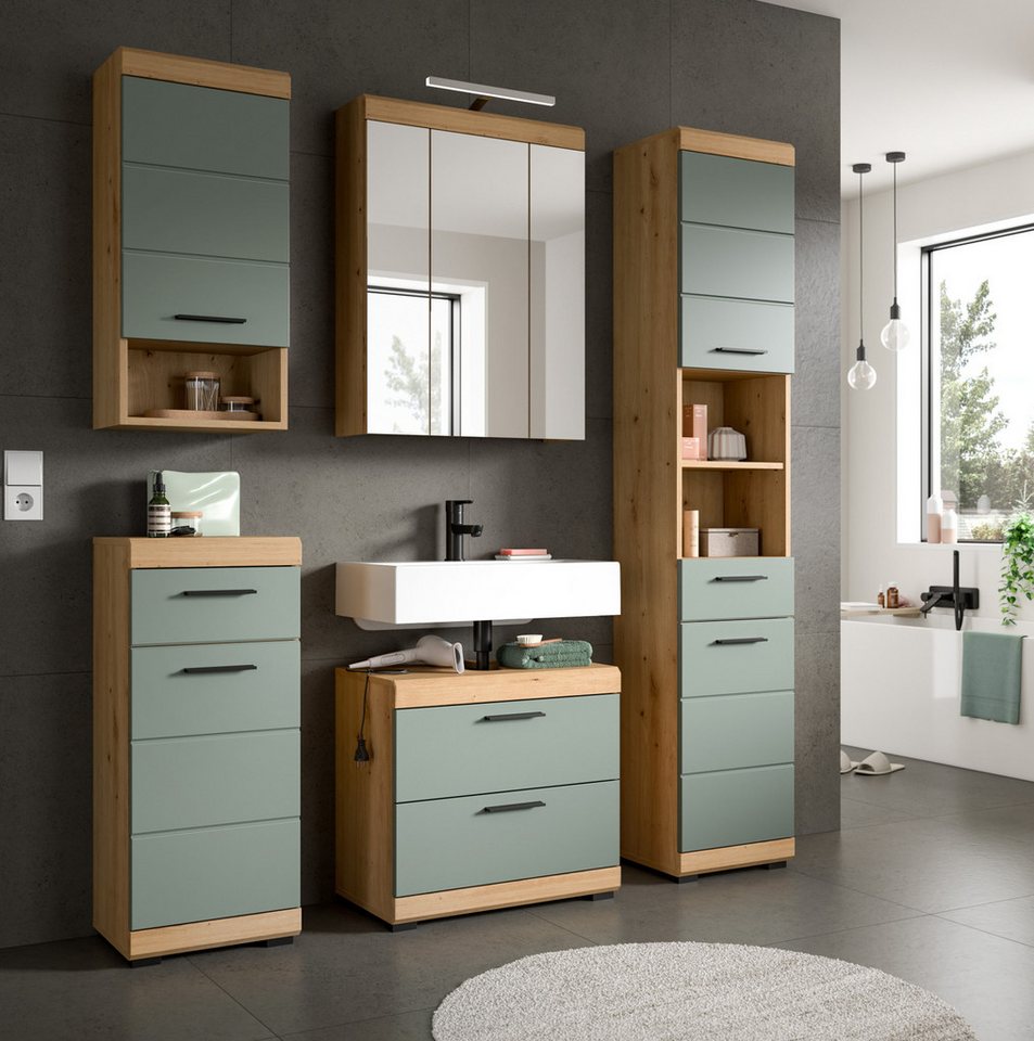 Inn.Furn Badmöbel-Set Shawn, (Badezimmer in Salbei grün und Artisan Eiche, Komplett-Set 5-teilig, 164 x 191 cm), mit extra viel Stauraum Bild 4