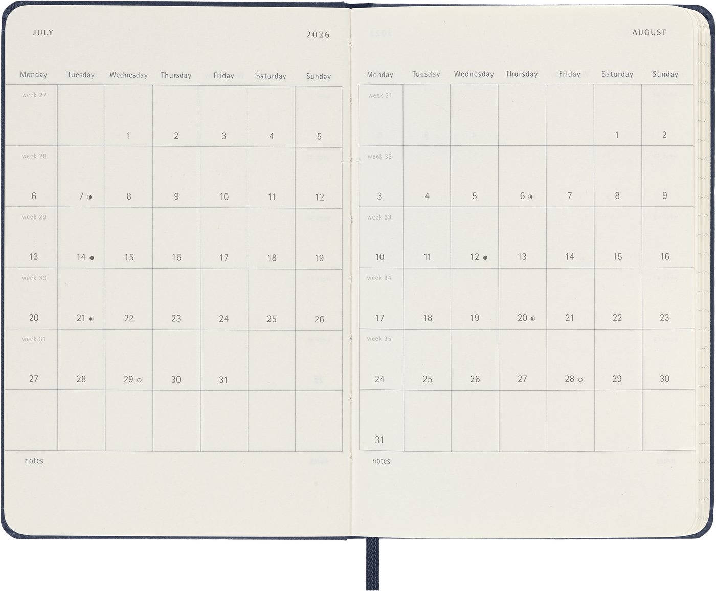 MOLESKINE Buchkalender, MOLESKINE 12 MONATE TAGES NOTIZKALENDER 2026 - HARD COVER - P/A6 BLAU Bild 4