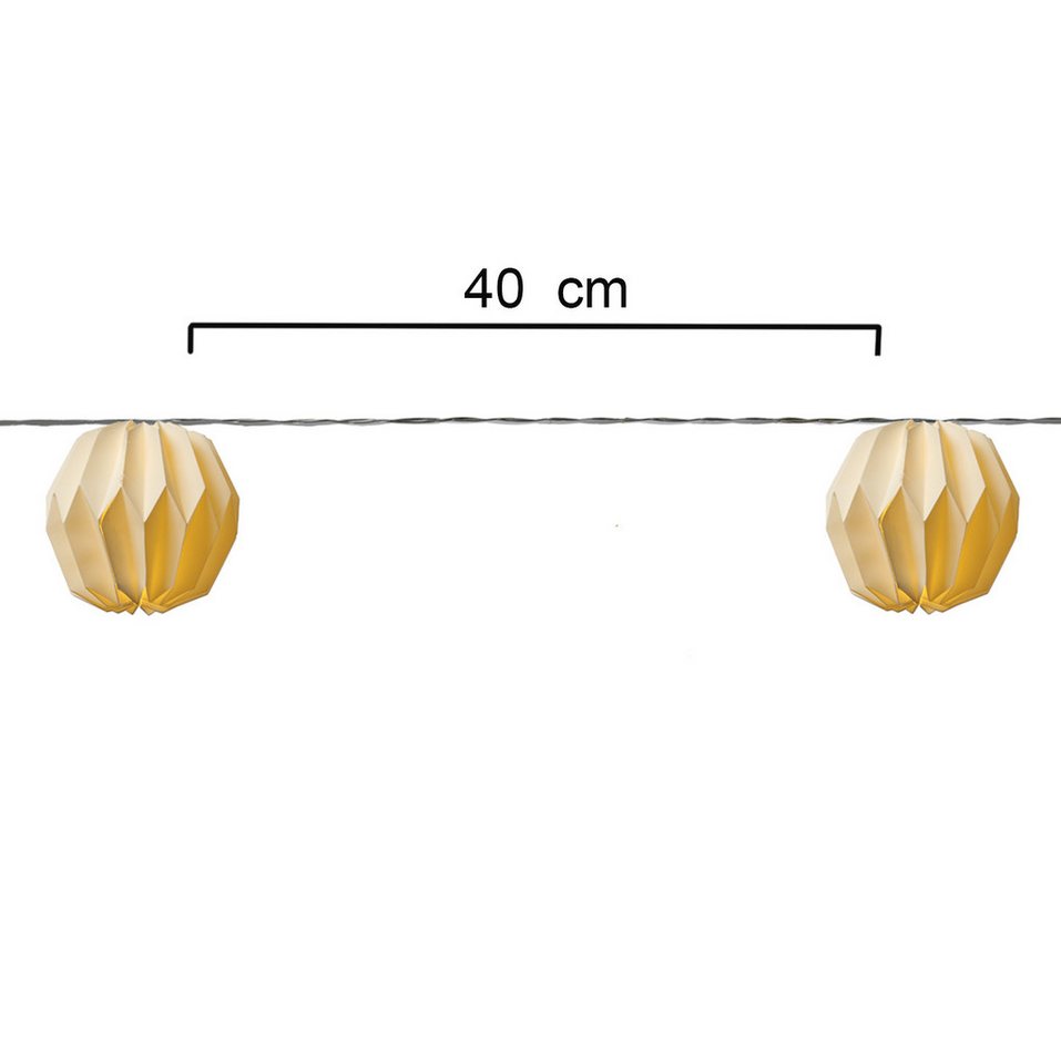 MARELIDA LED-Lichterkette Origami Lampions 10 weiße XL Plissee Kugeln Papierblumen 3,6m Timer, 10-flammig Bild 3