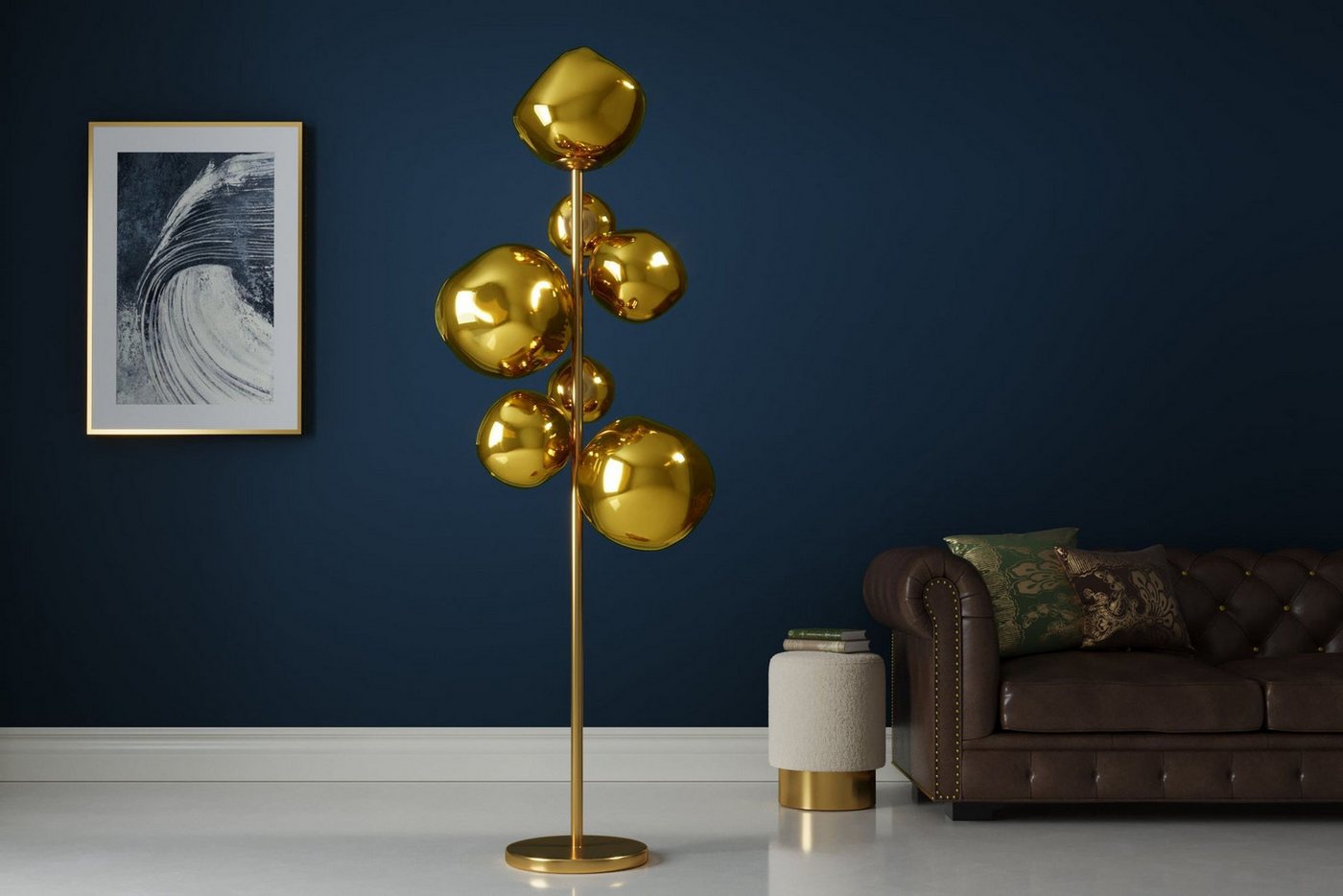 Licht-Erlebnisse Stehlampe QUARNA, ohne Leuchtmittel, Glas Metall 168 cm hoch in Gold Modern für 7x G9