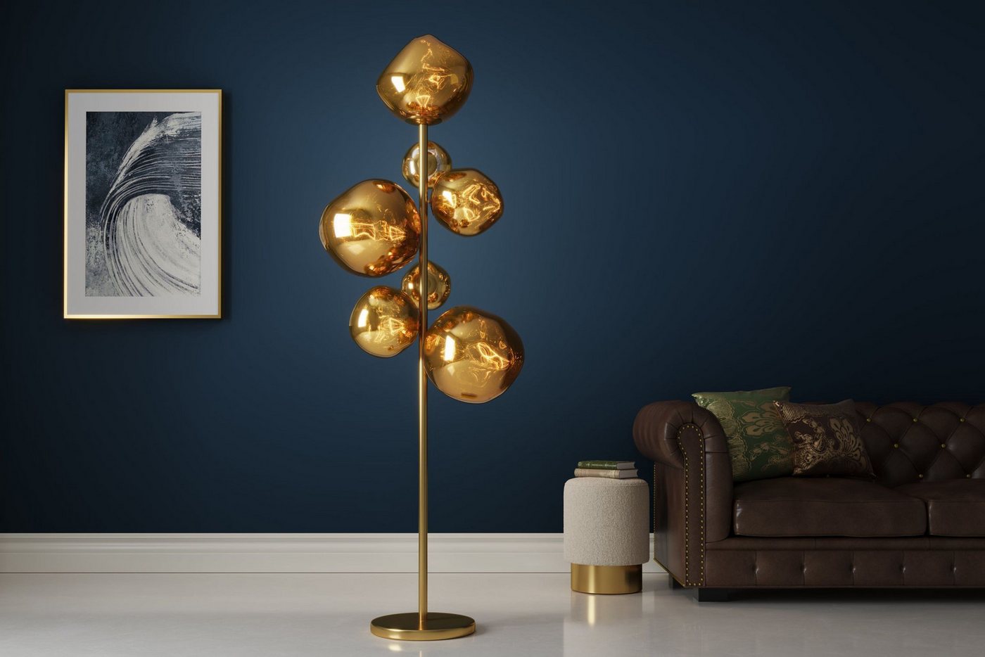 Licht-Erlebnisse Stehlampe QUARNA, ohne Leuchtmittel, Glas Metall 168 cm hoch in Gold Modern für 7x G9 Bild 5