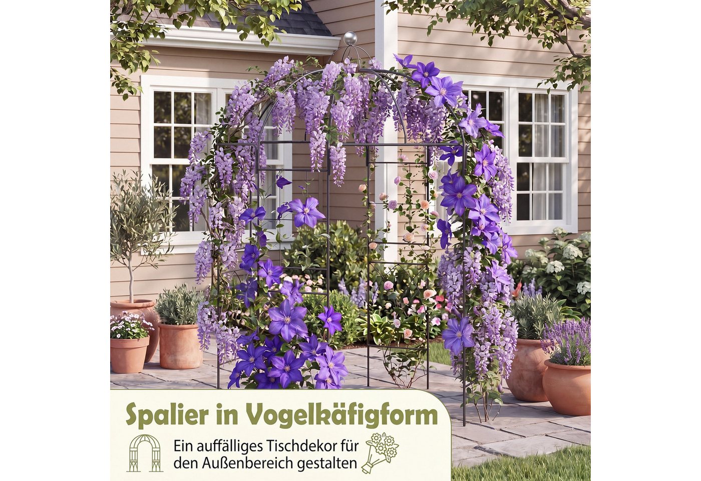 KOMFOTTEU Rosenbogen, Gartenpavillon aus Metall, mit Rankhilfe & Dach Bild 4