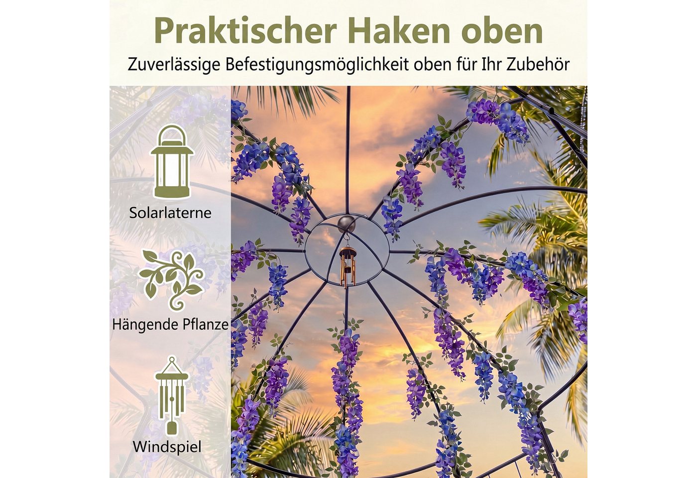 KOMFOTTEU Rosenbogen, Gartenpavillon aus Metall, mit Rankhilfe & Dach Bild 5