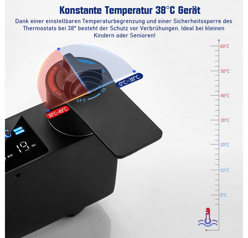 XERSEK Duschsystem Thermostat Duscharmatur 86-120cm Verstellbare Duschstange Komplettset, 3 Strahlart(en), Duschset mit Temperatur-LED-Display & Armatur, 30x19cm, 360° Regendusche Kopfbrause, Badewannenauslauf, Thermostat-Duschsystem mit LED-Anzeige und 38 °C Sicherheitssperre Bild 5