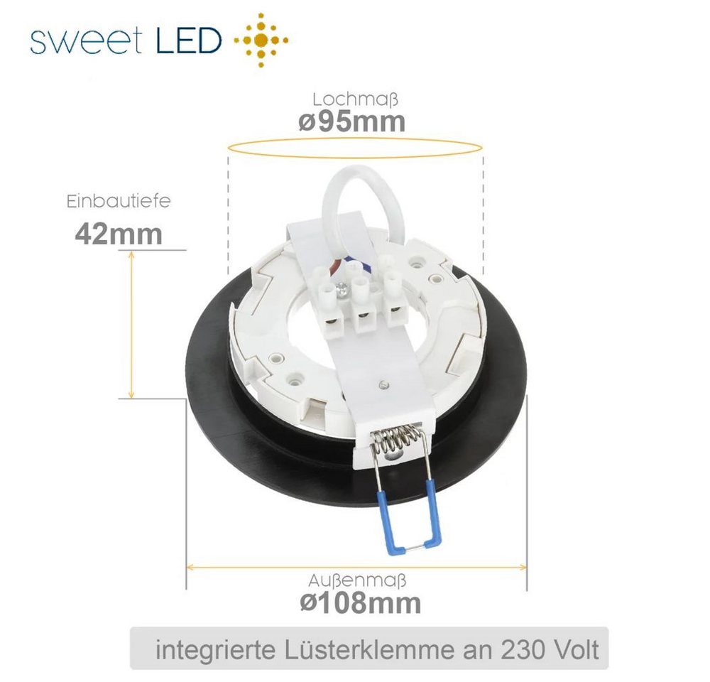 Sweet LED LED Einbaustrahler 6er Set GX53 8,2W 230V Schwarz 4000K Rund LED Einbauleuchten Aluminium, LED wechselbar, 4000K - Neutralweiß, Deckenspots, Ø95mm, Einbauleuchten