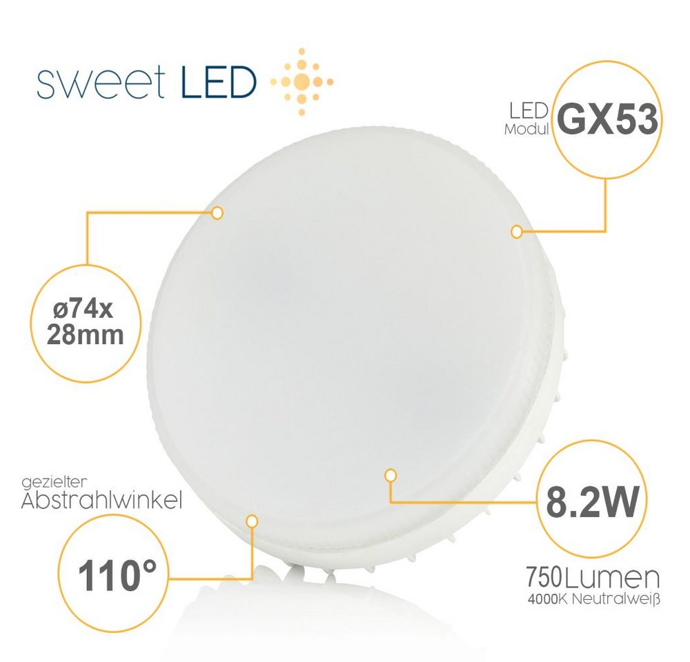 Sweet LED LED Einbaustrahler 6er Set GX53 8,2W 230V Schwarz 4000K Rund LED Einbauleuchten Aluminium, LED wechselbar, 4000K - Neutralweiß, Deckenspots, Ø95mm, Einbauleuchten Bild 2