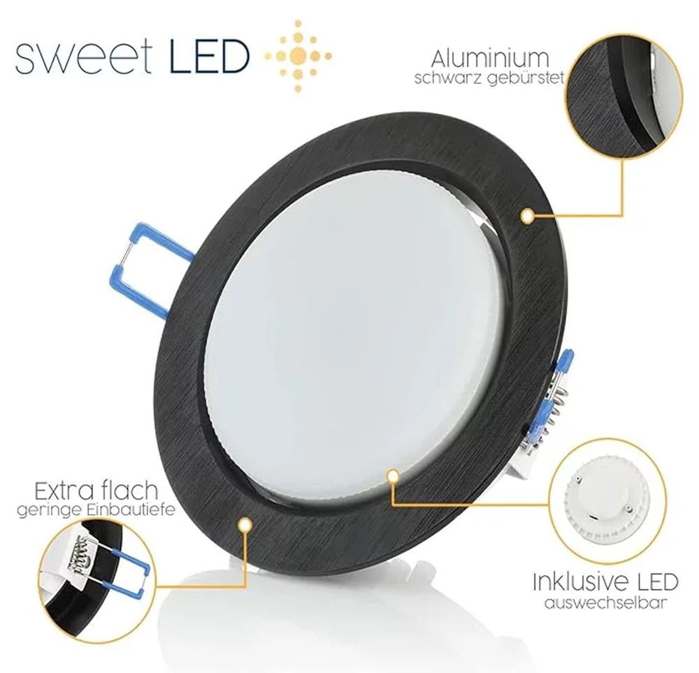 Sweet LED LED Einbaustrahler 6er Set GX53 8,2W 230V Schwarz 4000K Rund LED Einbauleuchten Aluminium, LED wechselbar, 4000K - Neutralweiß, Deckenspots, Ø95mm, Einbauleuchten Bild 3