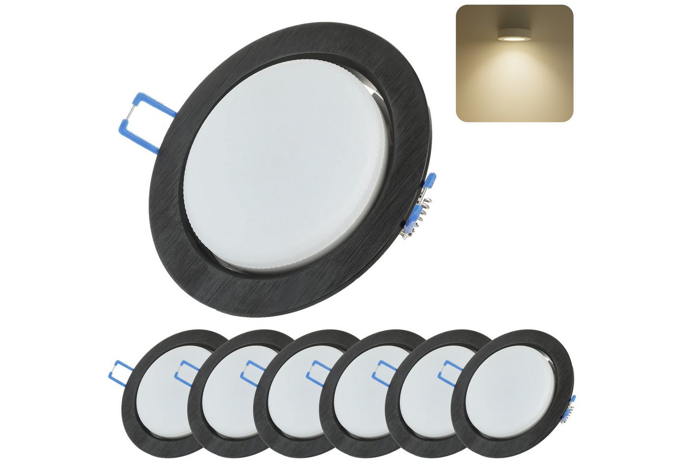 Sweet LED LED Einbaustrahler 6er Set GX53 8,2W 230V Schwarz 4000K Rund LED Einbauleuchten Aluminium, LED wechselbar, 4000K - Neutralweiß, Deckenspots, Ø95mm, Einbauleuchten Bild 5