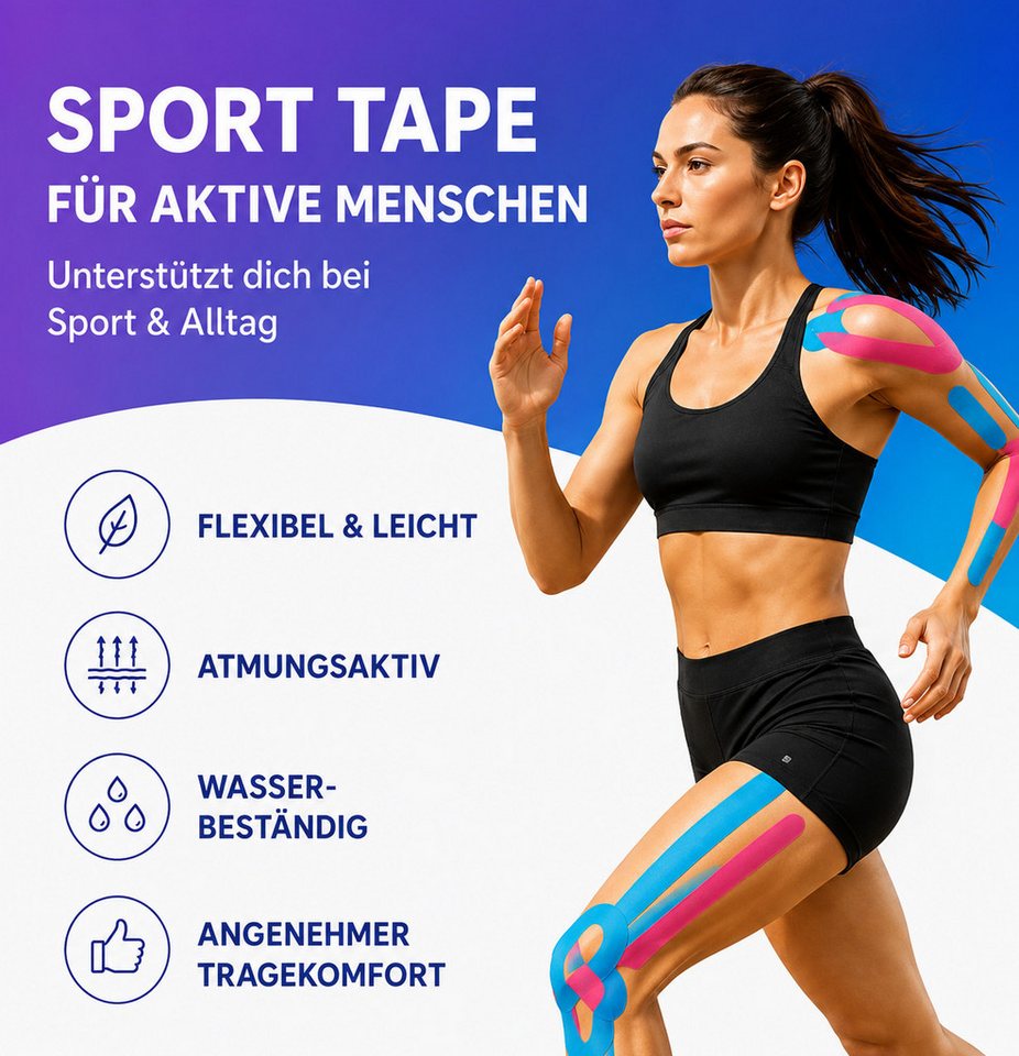 Forrlite Kinesiologie-Tape Sporttape 5 m x 5 cm, 2 Rollen – elastisches, (wasserfestes & atmungsaktives Tape für Fitness, Training & Alltag, vielseitig anwendbar) Bild 5