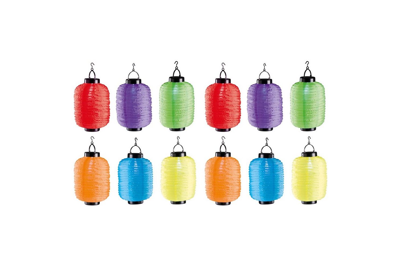 HAC24 LED Lampion 12er Set Solar Gartenlampion Party Garten Laterne Oval Bunt Lampe, LED fest integriert, Kaltweiß, mit Aufhängehaken