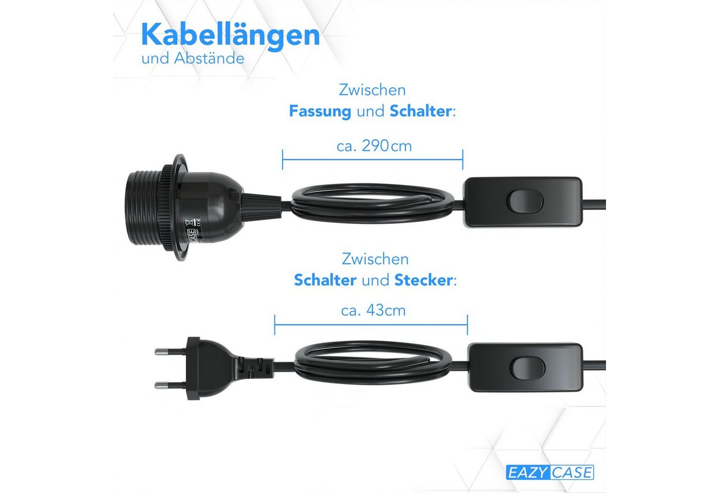 EAZY CASE Lampenfassung E27 Lampensockel mit Schalter und Kabel 3,5m, E27 Fassung Schalter Lampen Kabel Netzstecker Lampenaufhängung Schwarz