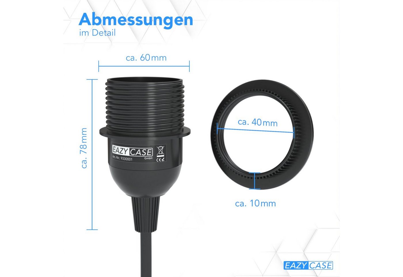 EAZY CASE Lampenfassung E27 Lampensockel mit Schalter und Kabel 3,5m, E27 Fassung Schalter Lampen Kabel Netzstecker Lampenaufhängung Schwarz Bild 3