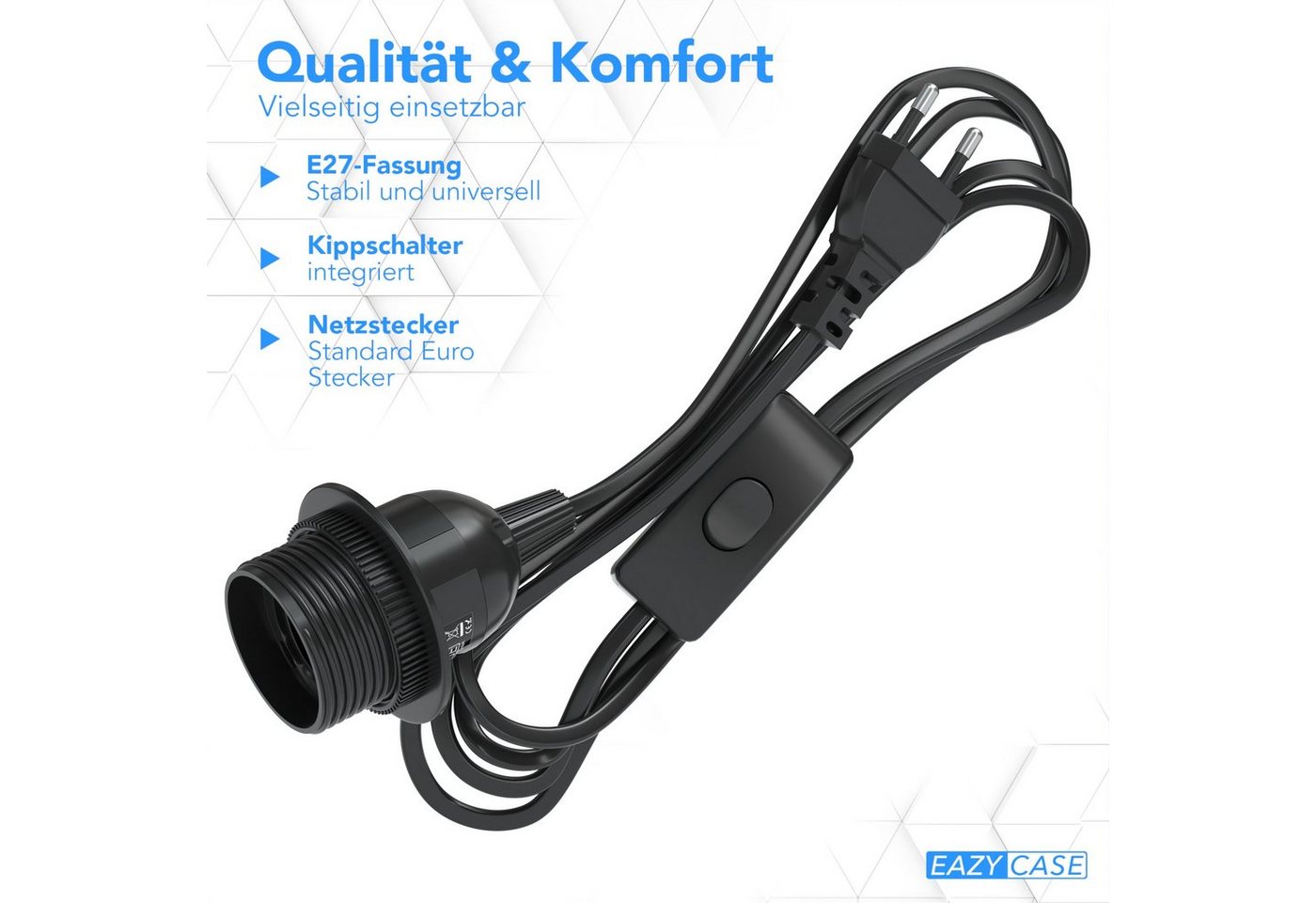 EAZY CASE Lampenfassung E27 Lampensockel mit Schalter und Kabel 3,5m, E27 Fassung Schalter Lampen Kabel Netzstecker Lampenaufhängung Schwarz Bild 4