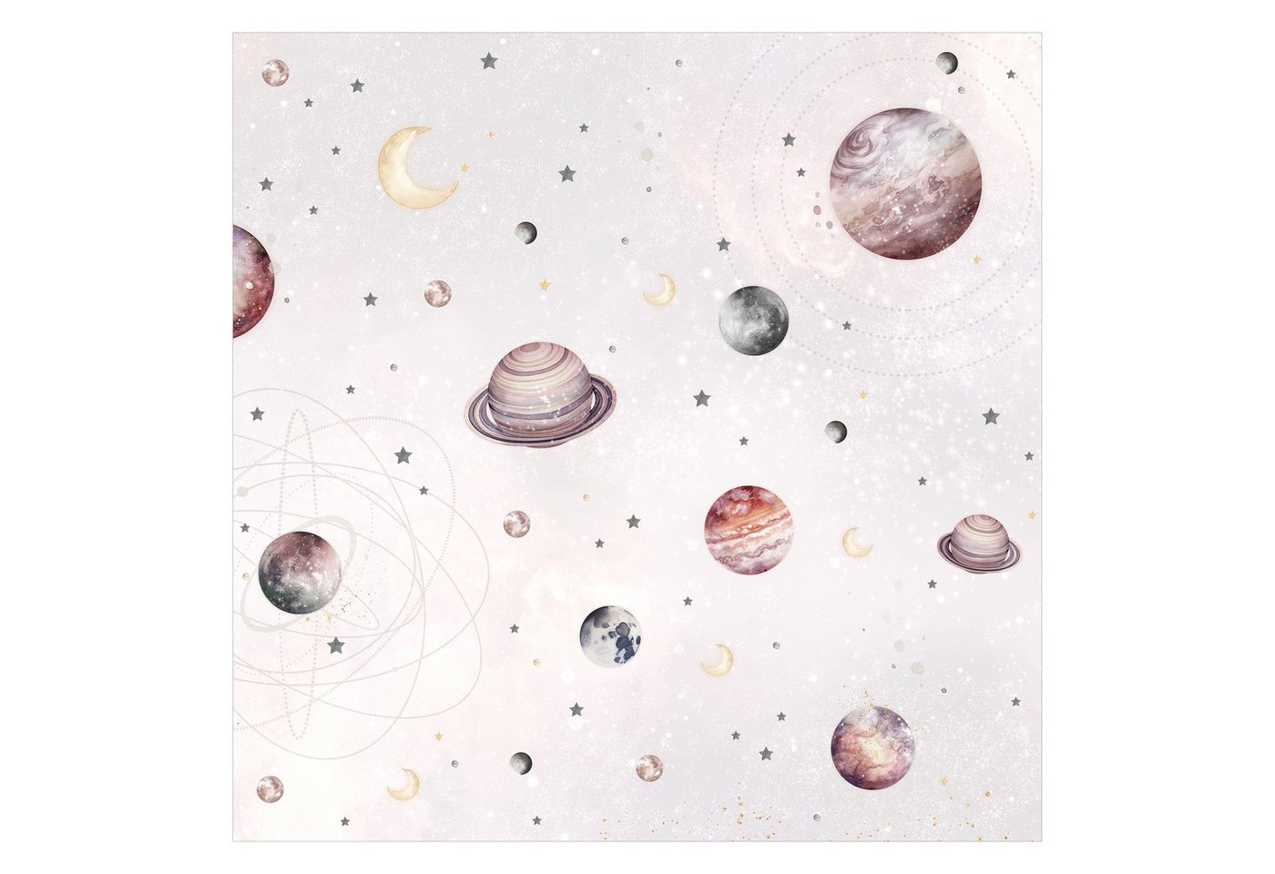 Bilderdepot24 Kindertapete Planeten Mond Sterne Aquarell Illustration Kinder Weltall pastell, Glatt, Matt, (Vliestapete inkl. Kleister oder selbstklebend), Mädchenzimmer Jungenzimmer Babyzimmer Bildtapete Fototapete Wandtapete Bild 5