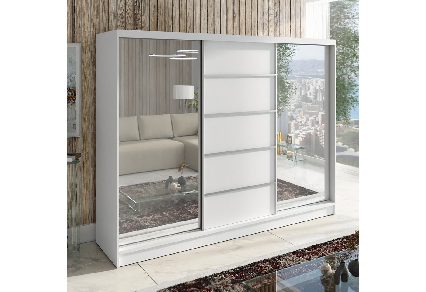 A&J MöbelLand GmbH Schiebetürenschrank TOP Moderner 3-türiger Kleiderschrank mit Spiegel (TOP ANGEBOT! Geräumiger Schrank mit einer Breite von 200 cm ideal zur Aufbewahrung von Kleidung und Accessoires. Wählen Sie das ideale Modell für Ihr Schlafzimmer!, TOP PRODUKT) Breite: 200 cm, Höhe: 215 cm, Tiefe: 60 cm Bild 4