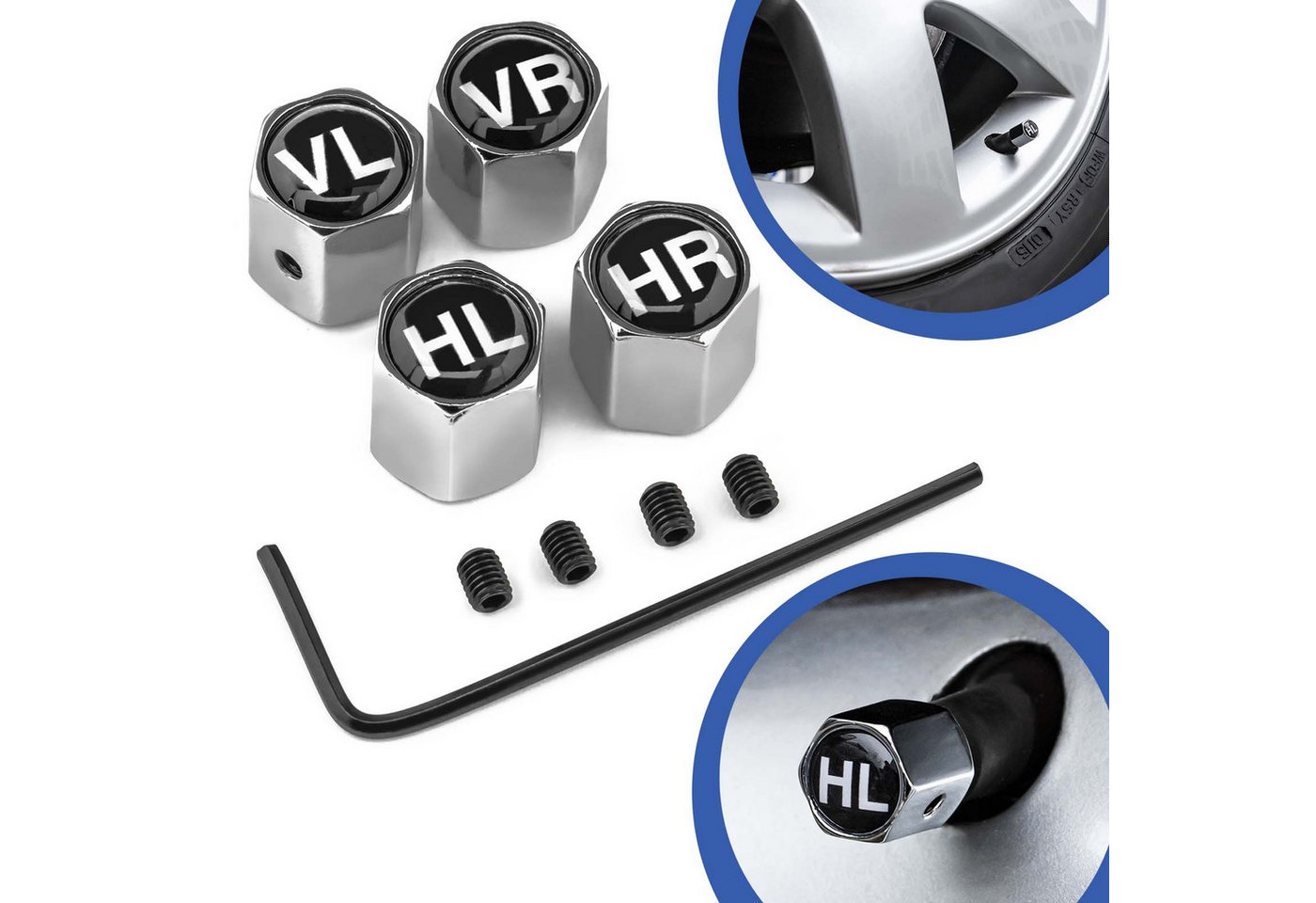 Adapter Universe Ventilkappe Reifen Ventil Kappen SET Felgen Schloss Auto Rad Merker Marker Bild 4