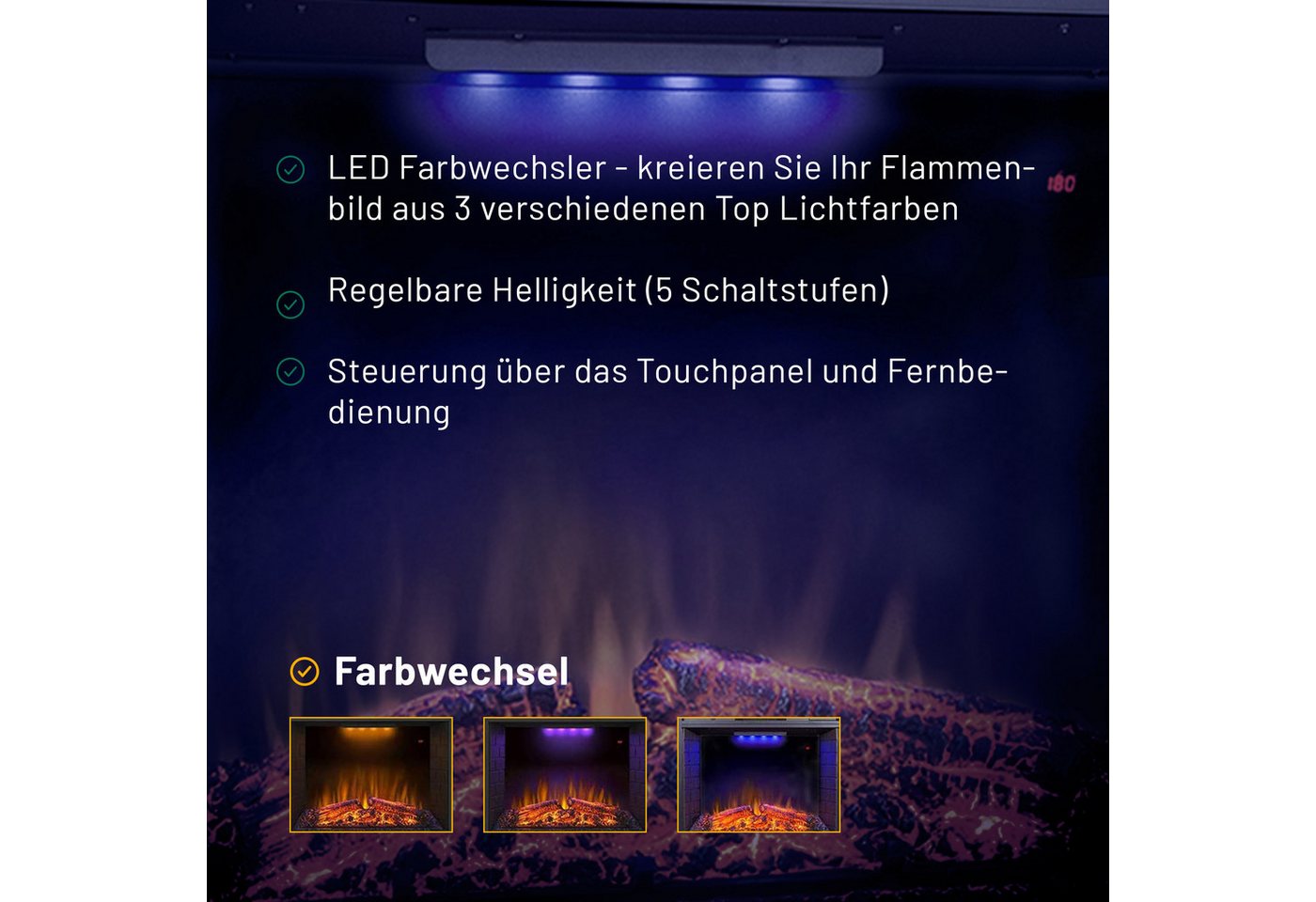GARLIVO Elektrokamin CATANIA, täuschend echte Flamme mit Heizung und Knistereffekt Bild 3