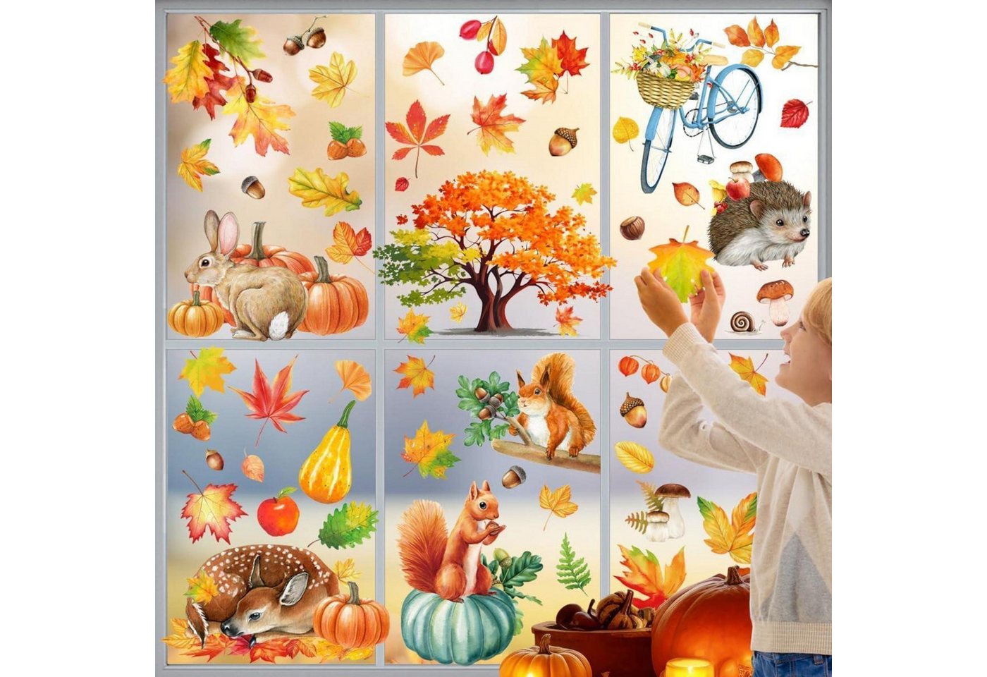 LuxusKollektion Fensterbild 9er Set Herbstdeko Fenster Aufkleber Thanksgiving Selbstklebend