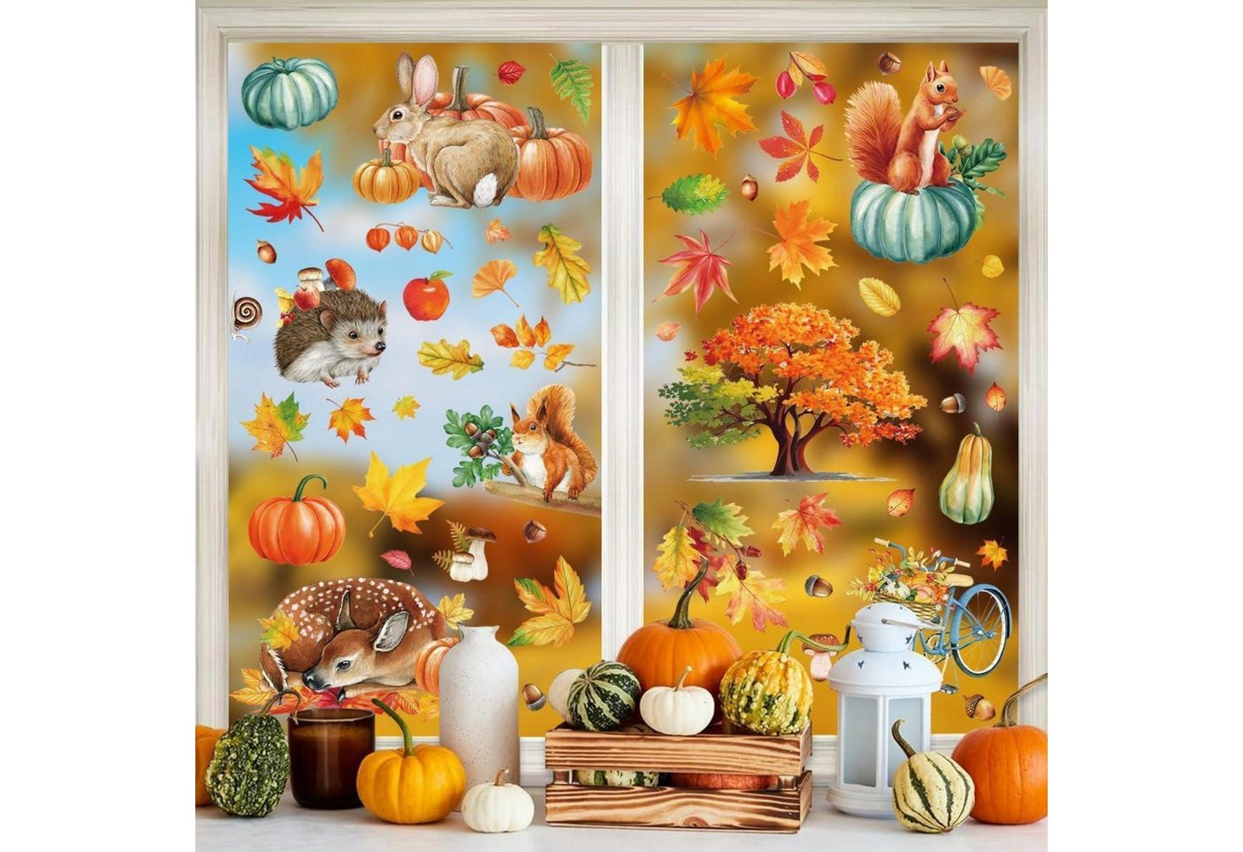 LuxusKollektion Fensterbild 9er Set Herbstdeko Fenster Aufkleber Thanksgiving Selbstklebend Bild 2