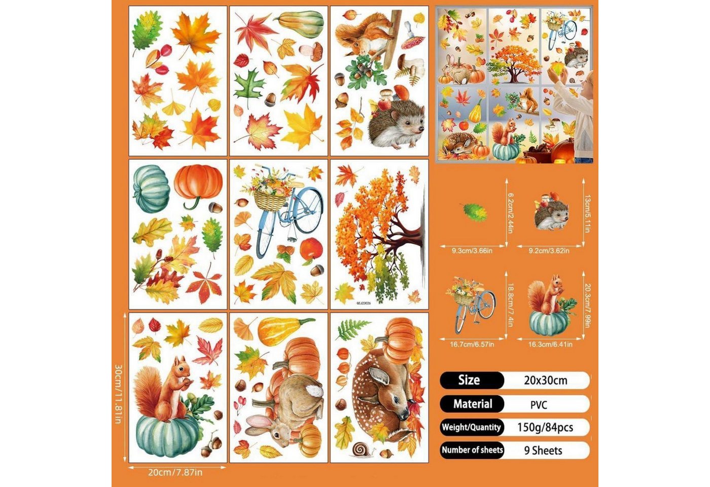 LuxusKollektion Fensterbild 9er Set Herbstdeko Fenster Aufkleber Thanksgiving Selbstklebend Bild 3