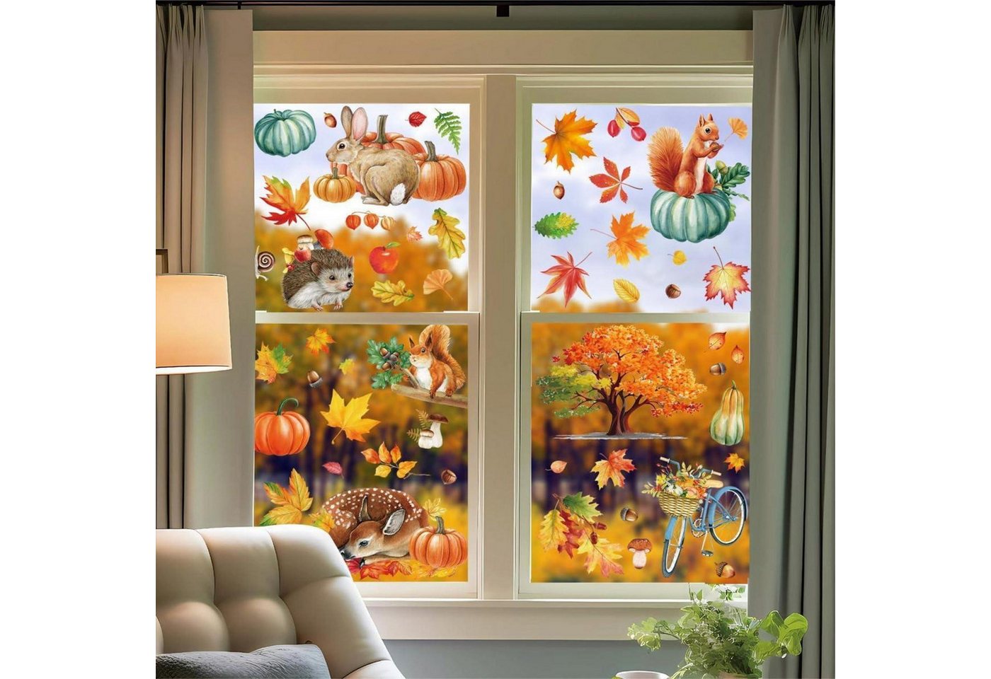 LuxusKollektion Fensterbild 9er Set Herbstdeko Fenster Aufkleber Thanksgiving Selbstklebend Bild 5
