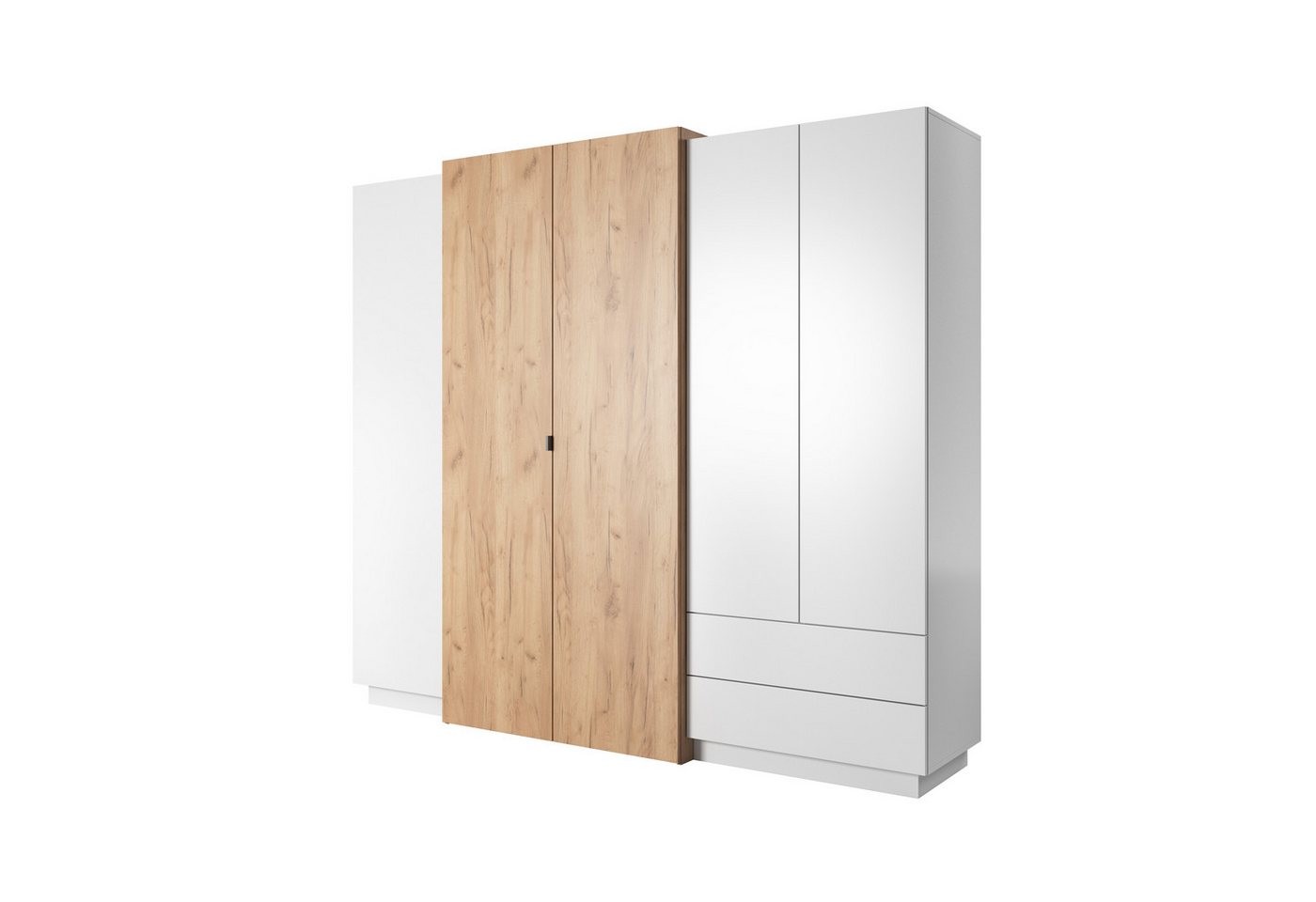 Masseno Drehtürenschrank TRES 230 cm Kleiderschrank 5 Türen und 2 Schubladen Eiche Craft Gold