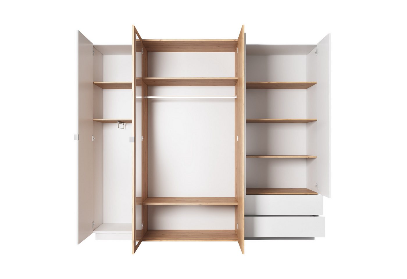 Masseno Drehtürenschrank TRES 230 cm Kleiderschrank 5 Türen und 2 Schubladen Eiche Craft Gold Bild 2