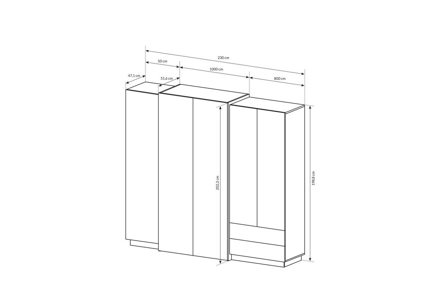Masseno Drehtürenschrank TRES 230 cm Kleiderschrank 5 Türen und 2 Schubladen Eiche Craft Gold Bild 3