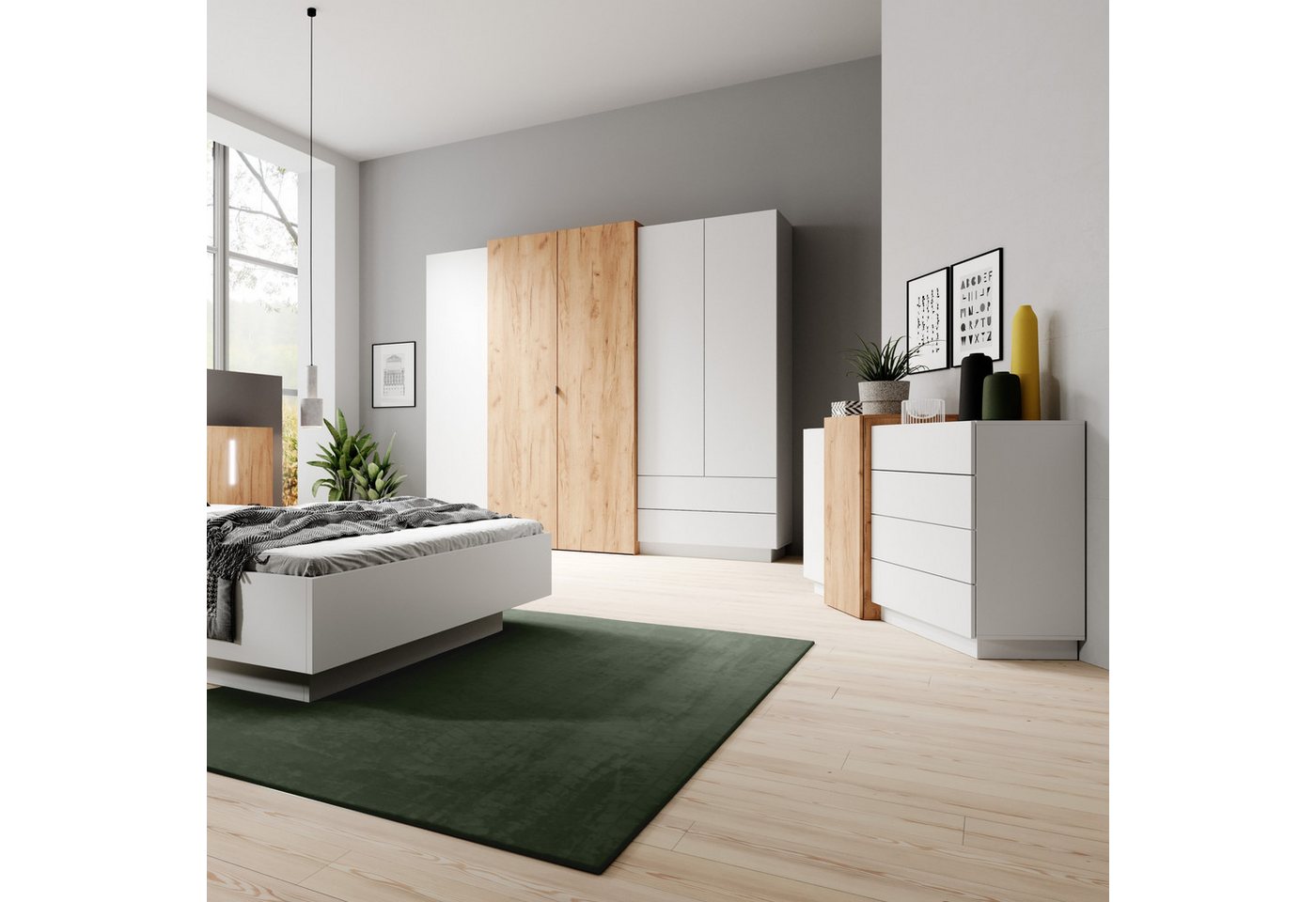 Masseno Drehtürenschrank TRES 230 cm Kleiderschrank 5 Türen und 2 Schubladen Eiche Craft Gold Bild 4