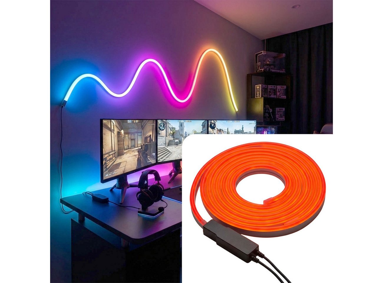 Denver LED-Streifen RGB-LED-Streifen (5m): Tuya, Alexa & Google Home, Traumfarbe & dimmbar