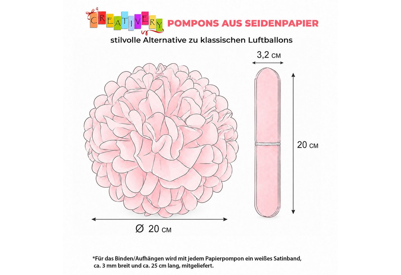 Creativery Pompon, Pompon 20cm Papier 1 Stück Schwarz Bild 2