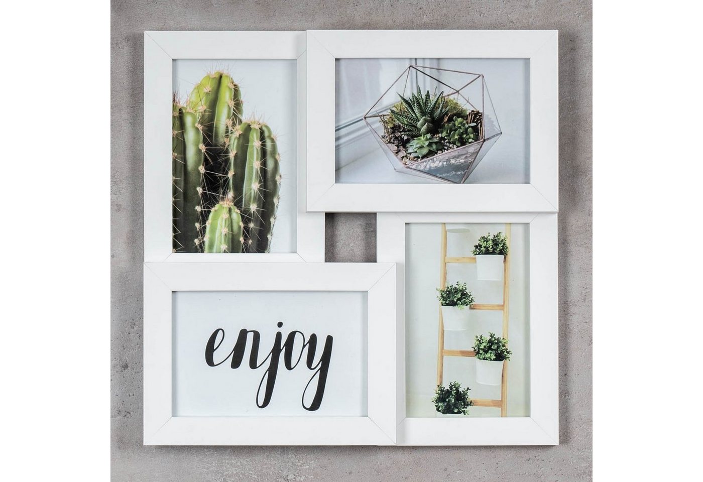 Levandeo® Bilderrahmen Collage, Bilderrahmen 30x30cm Weiß Holz 4 Fotos 10x15cm Collage Fotorahmen