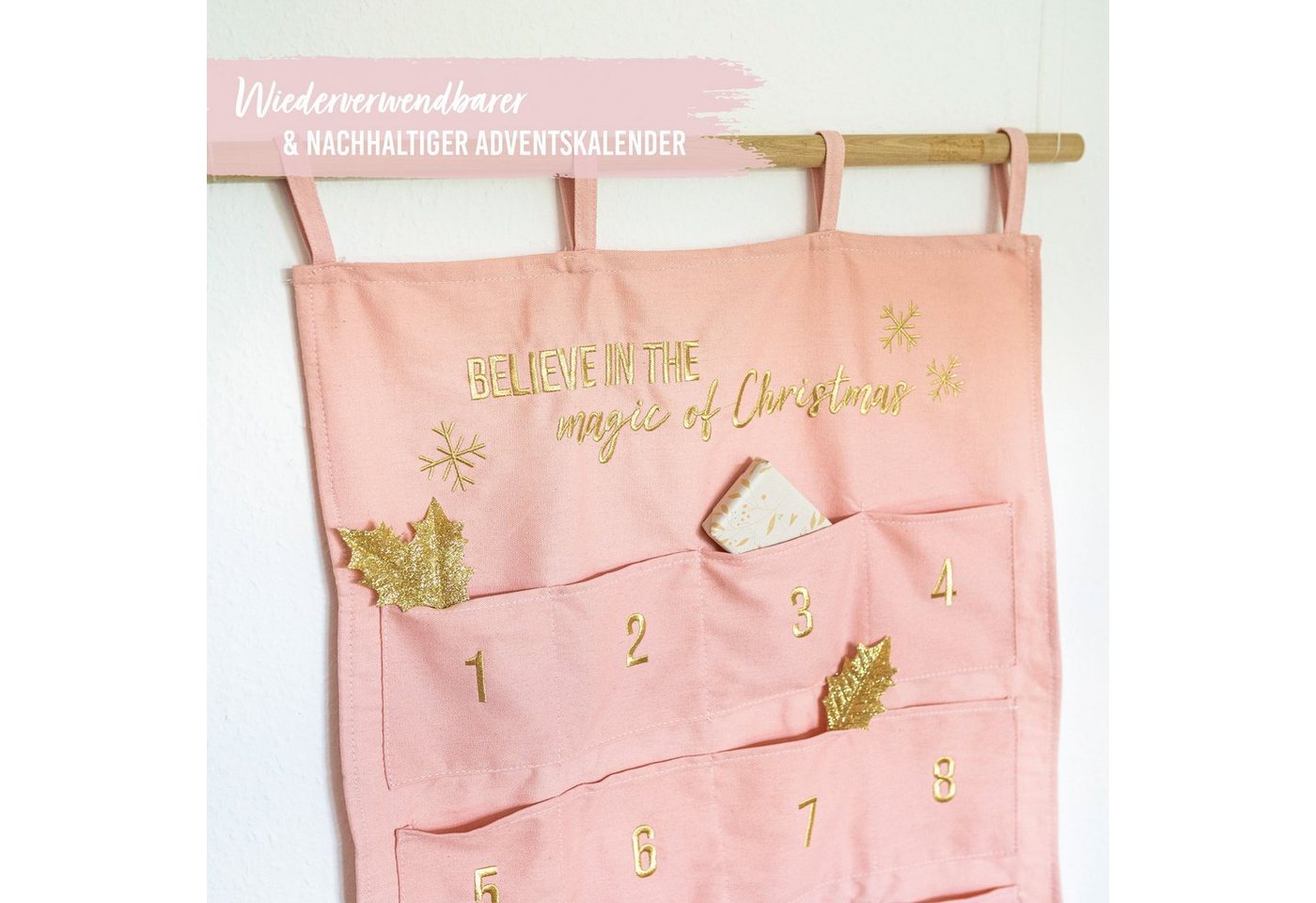 PAPIERDRACHEN befüllbarer Adventskalender Adventskalender Wandteppich aus Stoff zum Befüllen-hochwertig bestickt Bild 3