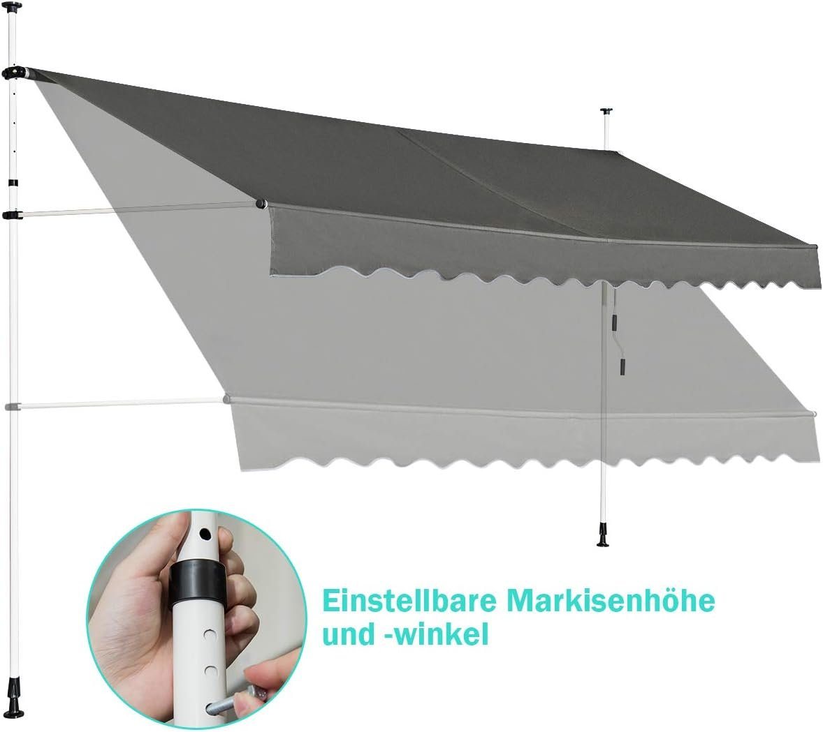 KOMFOTTEU Klemmmarkise Sonnenmarkisen UV-beständig höhenverstellbar wasserabweisend, 2 m Bild 3