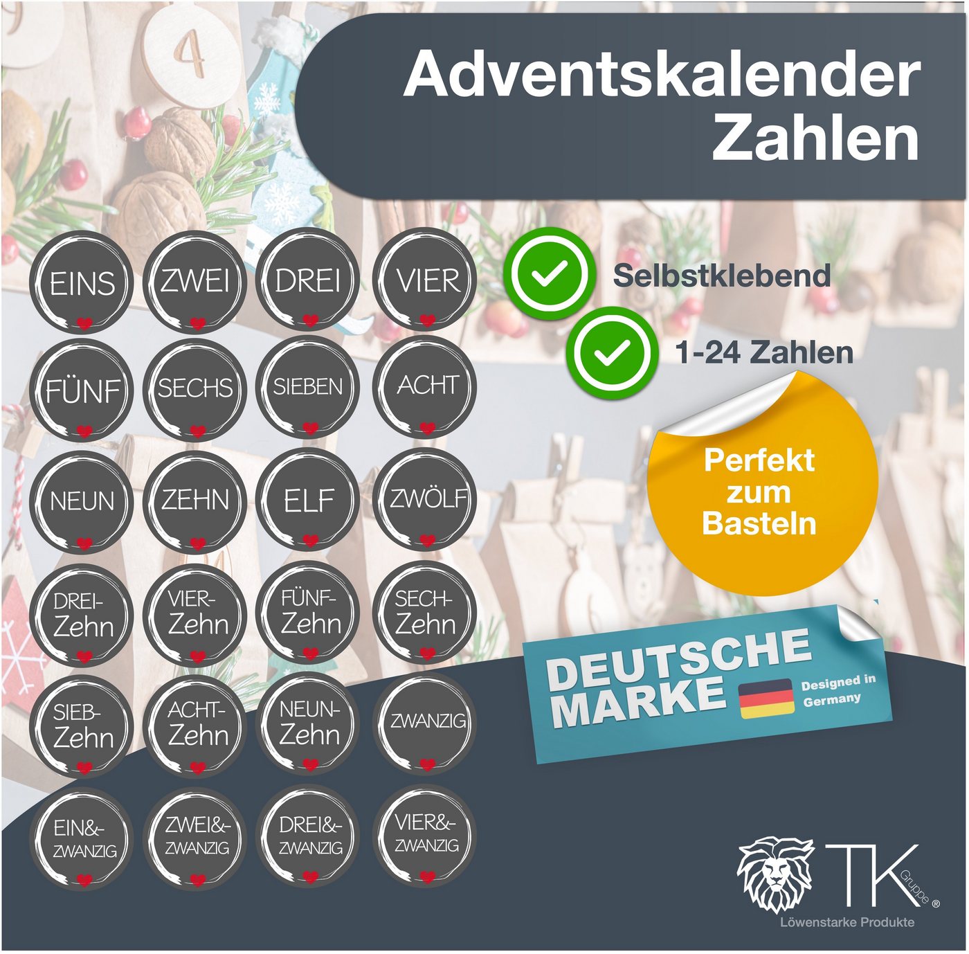 Weihnachtswunder® Sticker 24x Adventskalender Aufkleber Sticker Zahlen 1-24 selbstklebend ED.1, (Set), ø 5 cm Bild 2