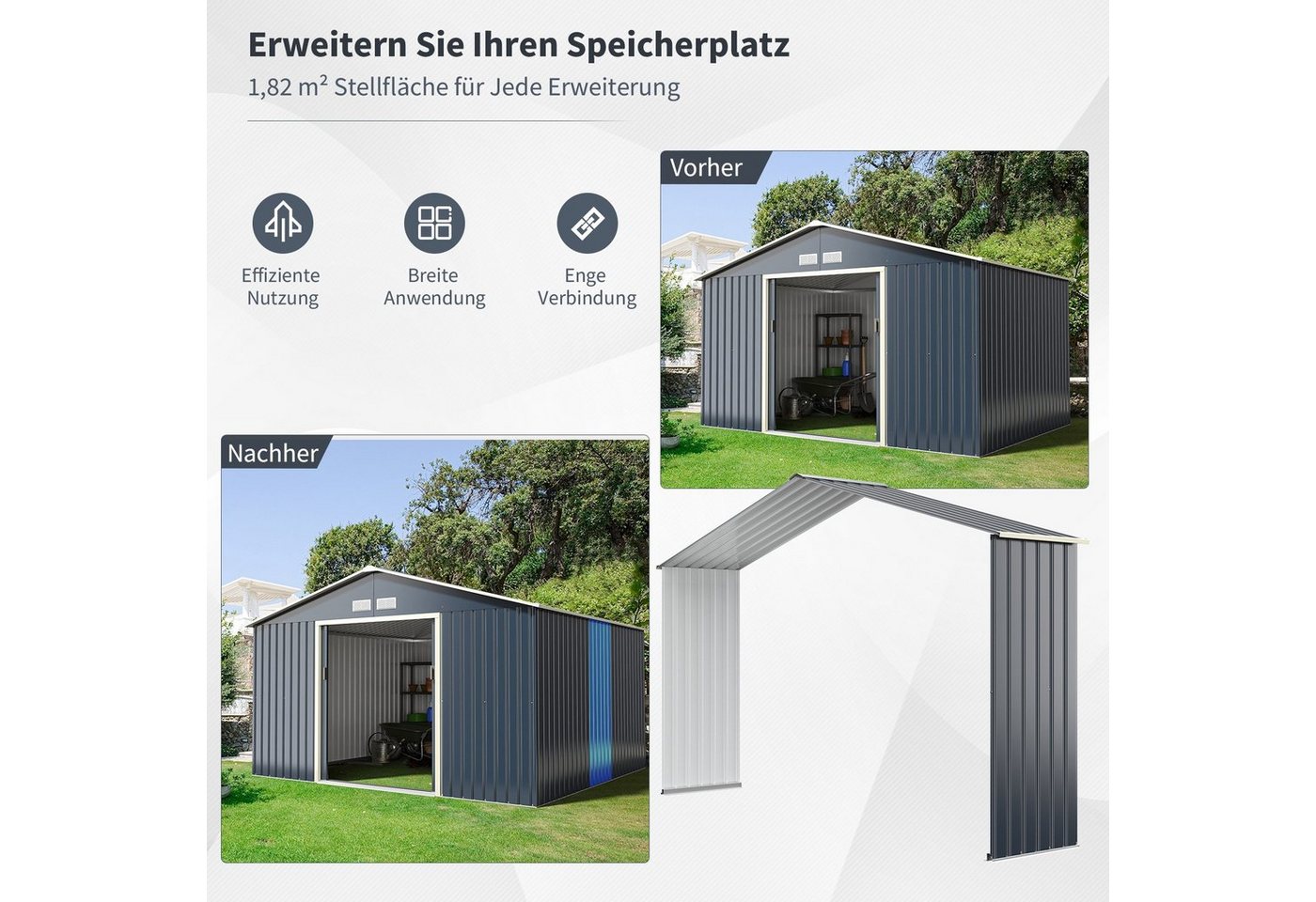 COSTWAY Gerätehaus, BxT: 340x64 cm, (1 St), Erweiterungsbox, Metall, Garten Schuppen