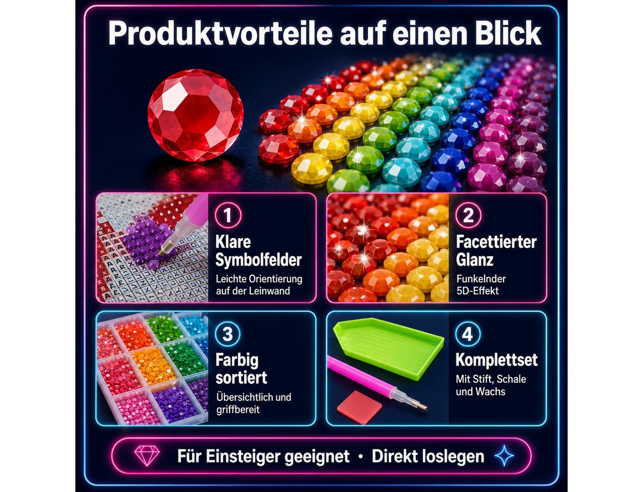 Rötting Design Malen nach Zahlen Diamond Painting Set 5d DIY Motiv Sonnenzauber & Samtpfoten (Komplett-Set, Vollbild), Diamond Painting Vollbild, Lieferung enthält alle Utensilien Bild 5