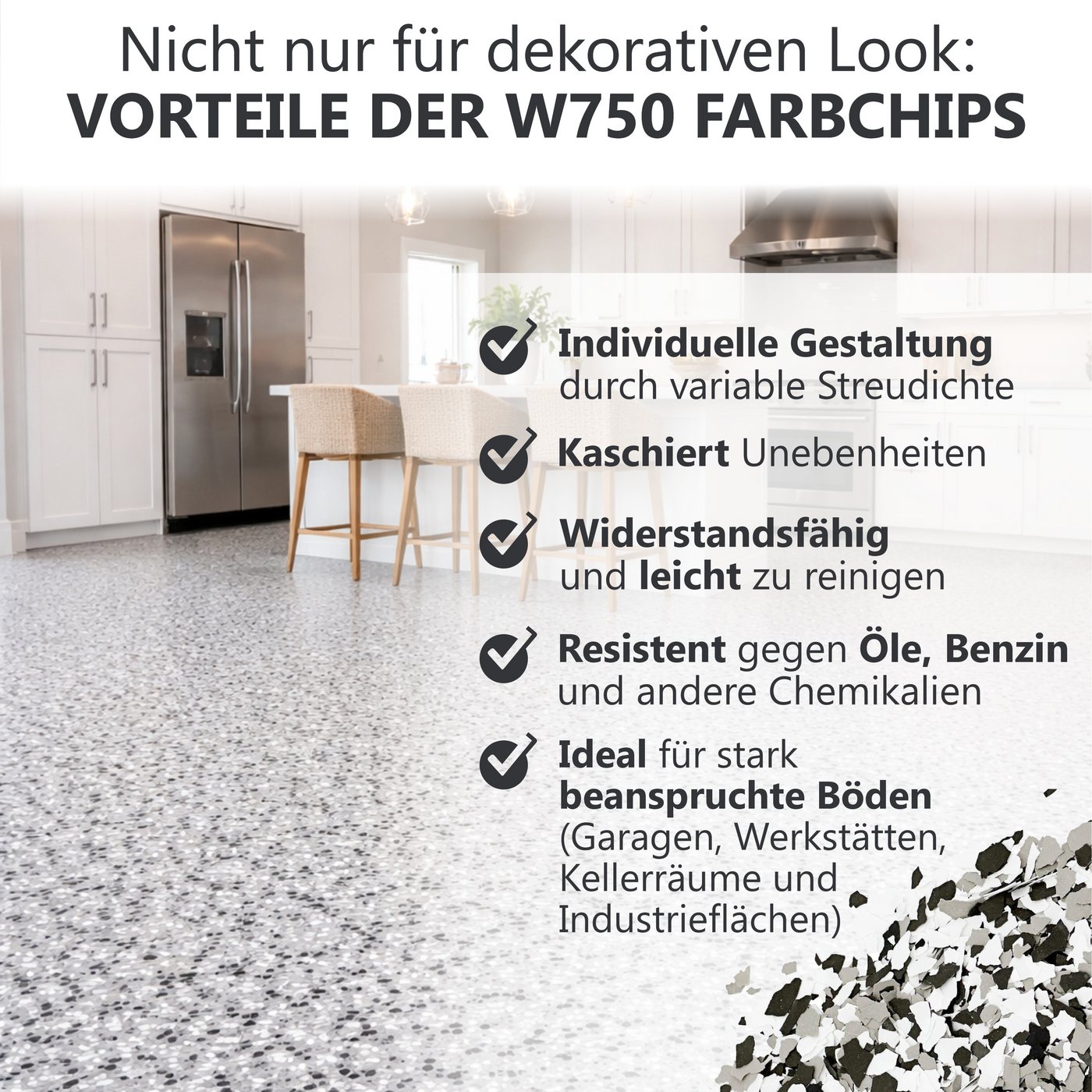 WO-WE Bodenversiegelung Farbchips für Epoxidharz Bodenbeschichtung Colorchips W750, 0,5-5Kg Bild 2