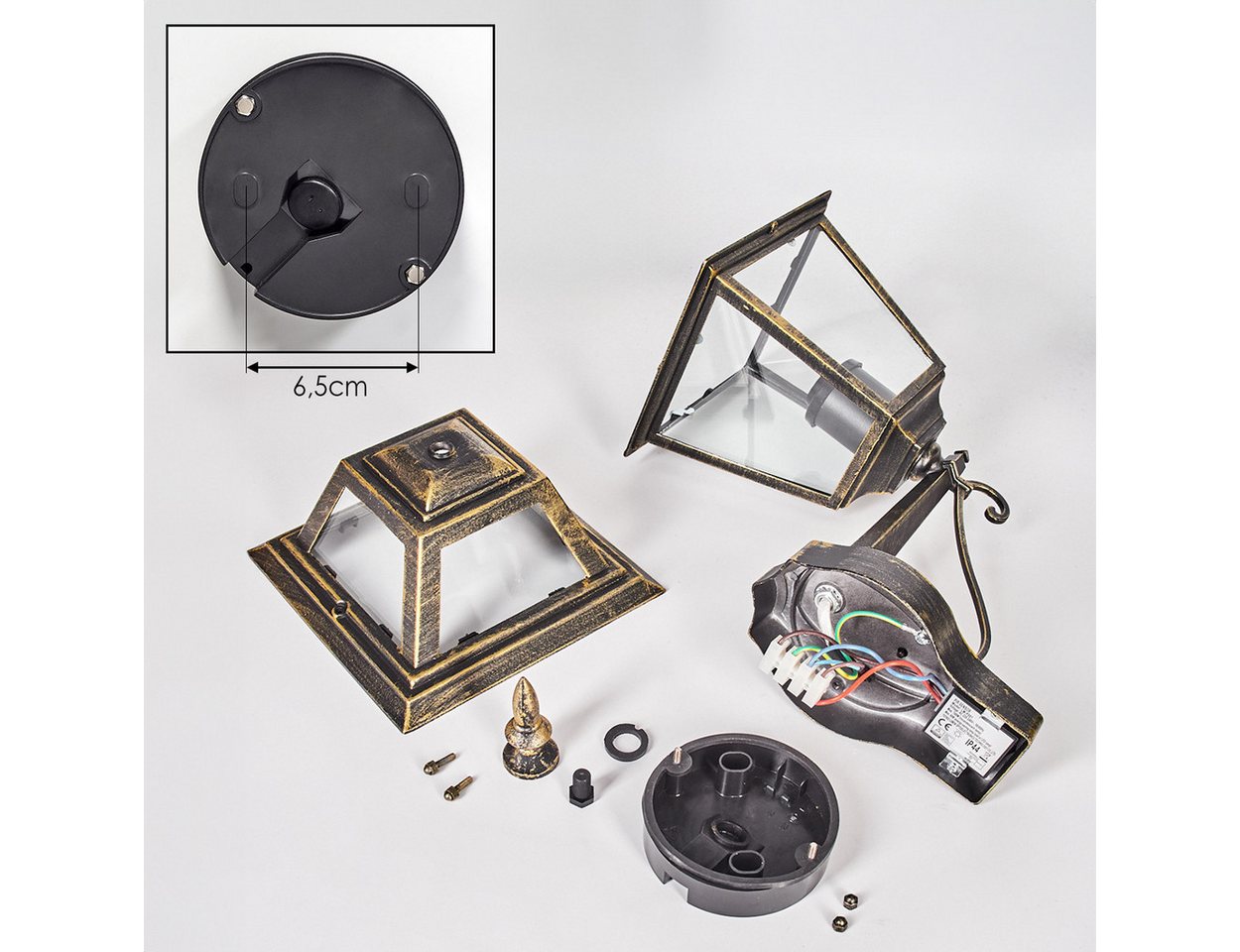 hofstein Außen-Wandleuchte Außenwandlampe m. Bewegungsmelder aus Metall/Glas in Schwarz/Gold/Klar, ohne Leuchtmittel, Wandleuchte außen im Vintage/Antik/Landhaus-Design, E27, IP44