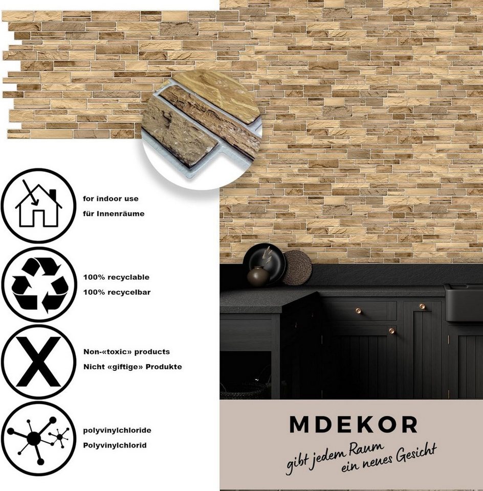 MDEKOR 3D Wandpaneel PVC Wandverkleidung 48,5x96 cm für Küche, Bad & mehr, (5-tlg) Model 0014, 5 Stück = 2,35 m2