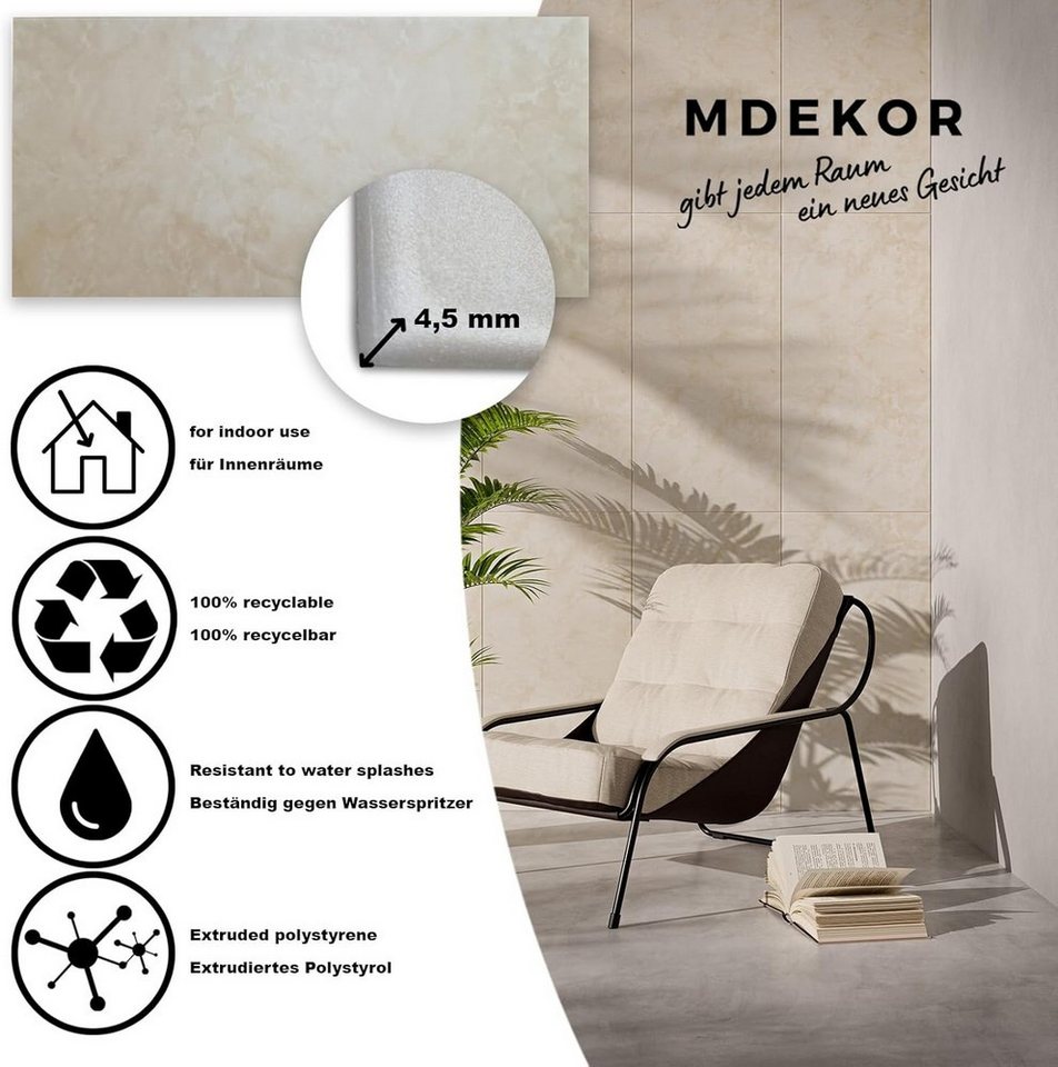 MDEKOR 3D Wandpaneel MDEKOR XPS Dekorative für Innenräume, (2-tlg) 1 m², Steinoptik 50x100 cm Sand, Paneele 4,5 mm dick Bild 2