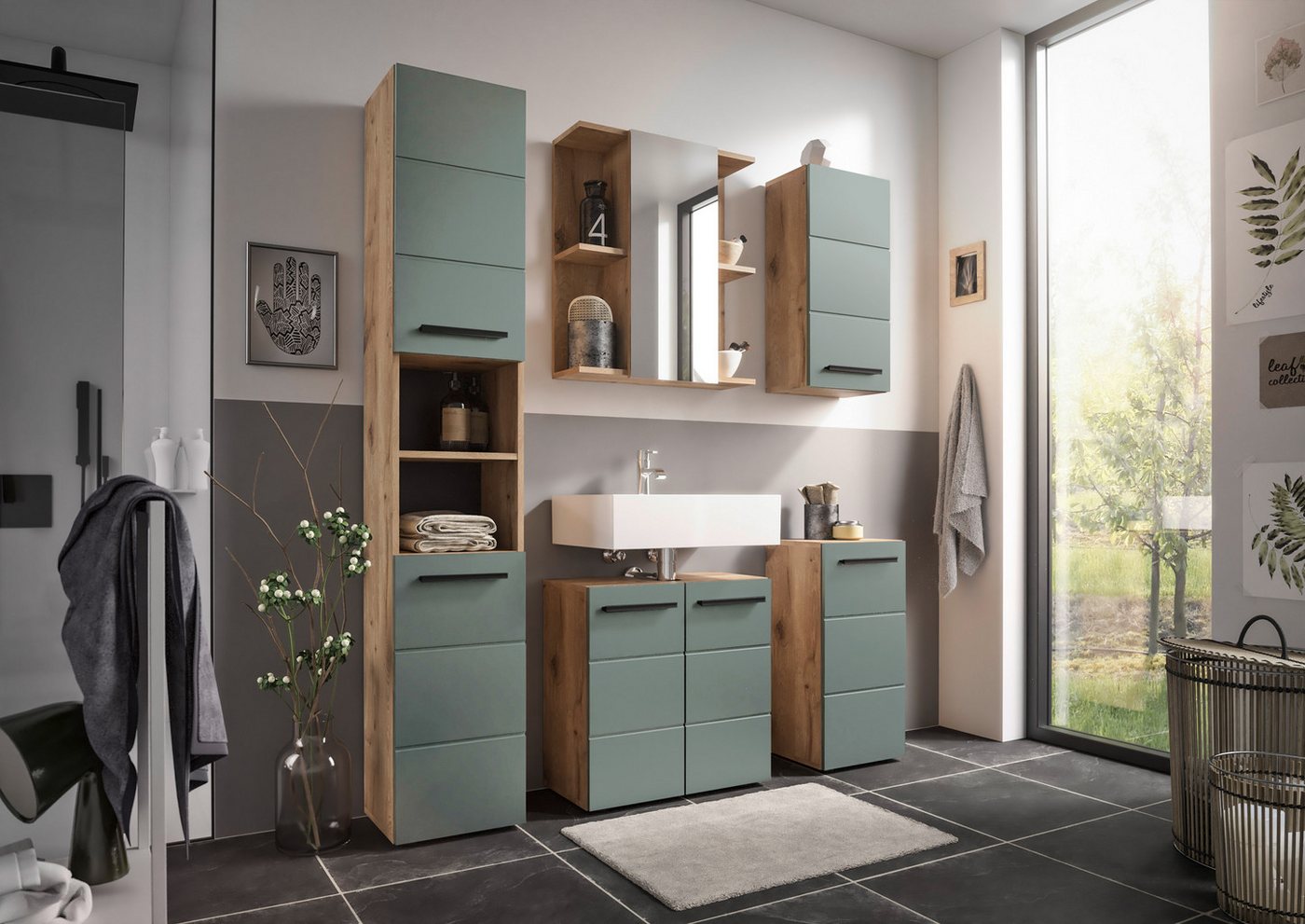 moebel-dich-auf Hängeschrank VALENCIA (Badschrank wandmontiert, in Viking Oak) Breite 34 cm Bild 2
