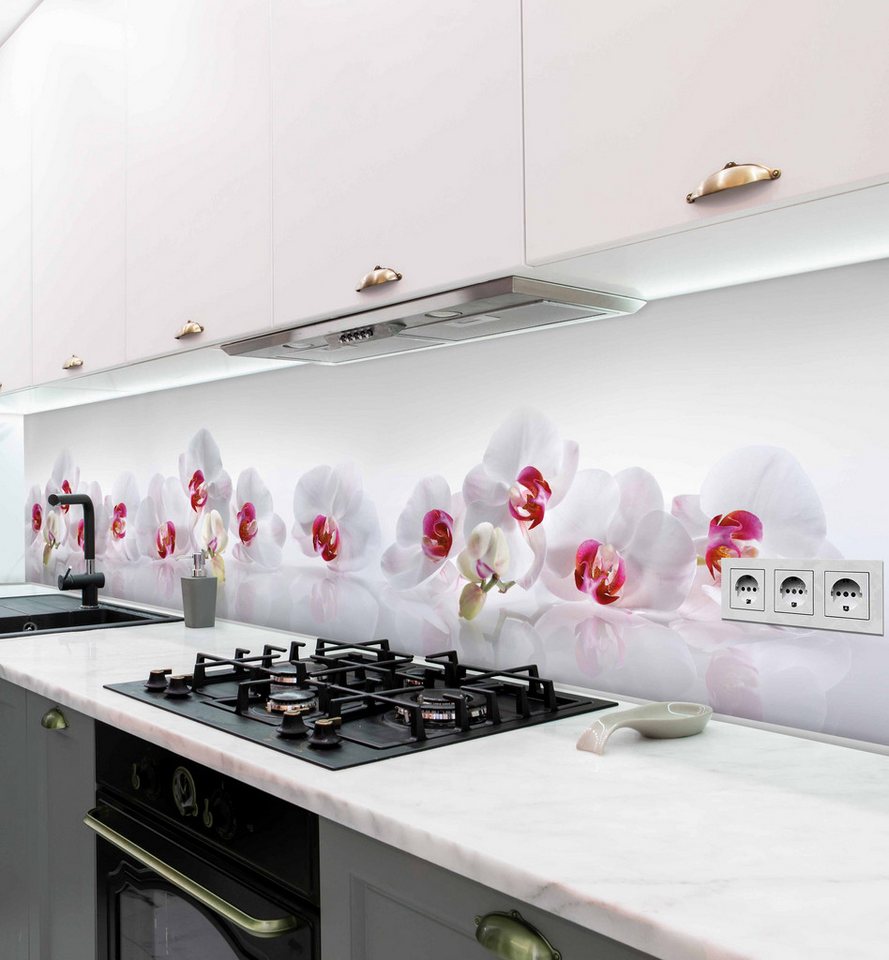 MyMaxxi Küchenrückwand Küchenrückwand selbstklebend Orchidee Weiß Spritzschutz Folie, (Klebefolie passend geschnitten und gerollt B 180 cm x H 60 cm), Orchidee Weiss B 180 cm x H 60 cm Bild 4
