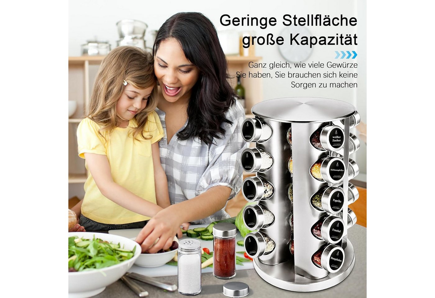 KingLux Gewürzregal 360° Rotation Fünflagig Gewürzregal Stehend mit 20Stk.Gewürzgläser, 1-tlg.